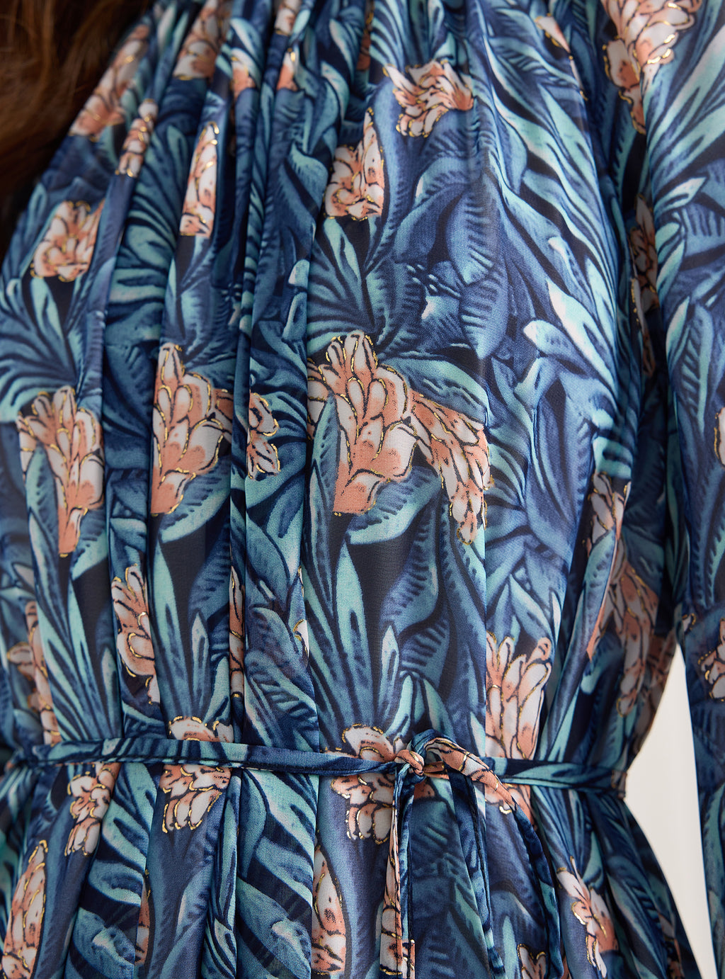 Blue Pirinted Gold Lurex Detailed Maxi Dress - Store WF