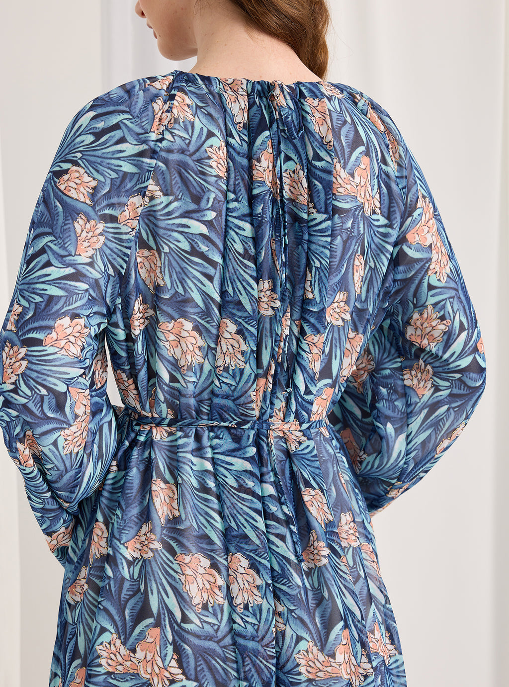 Blue Pirinted Gold Lurex Detailed Maxi Dress - Store WF