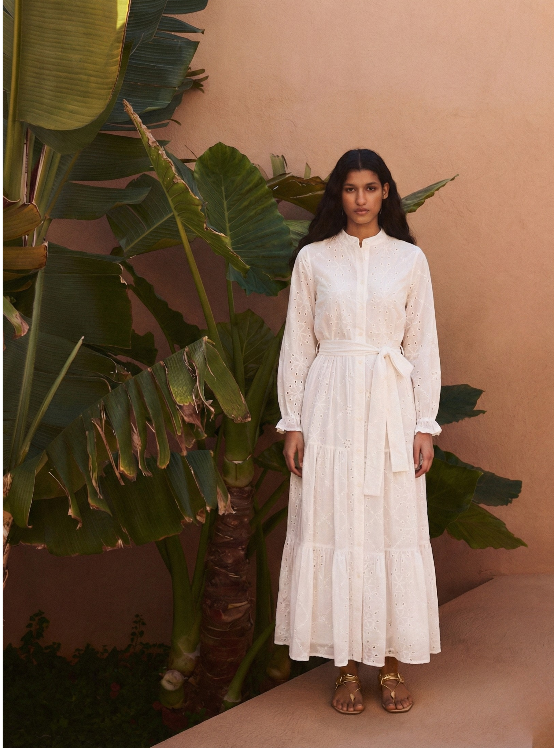 White Embroidered Cotton Maxi Dress - Store WF