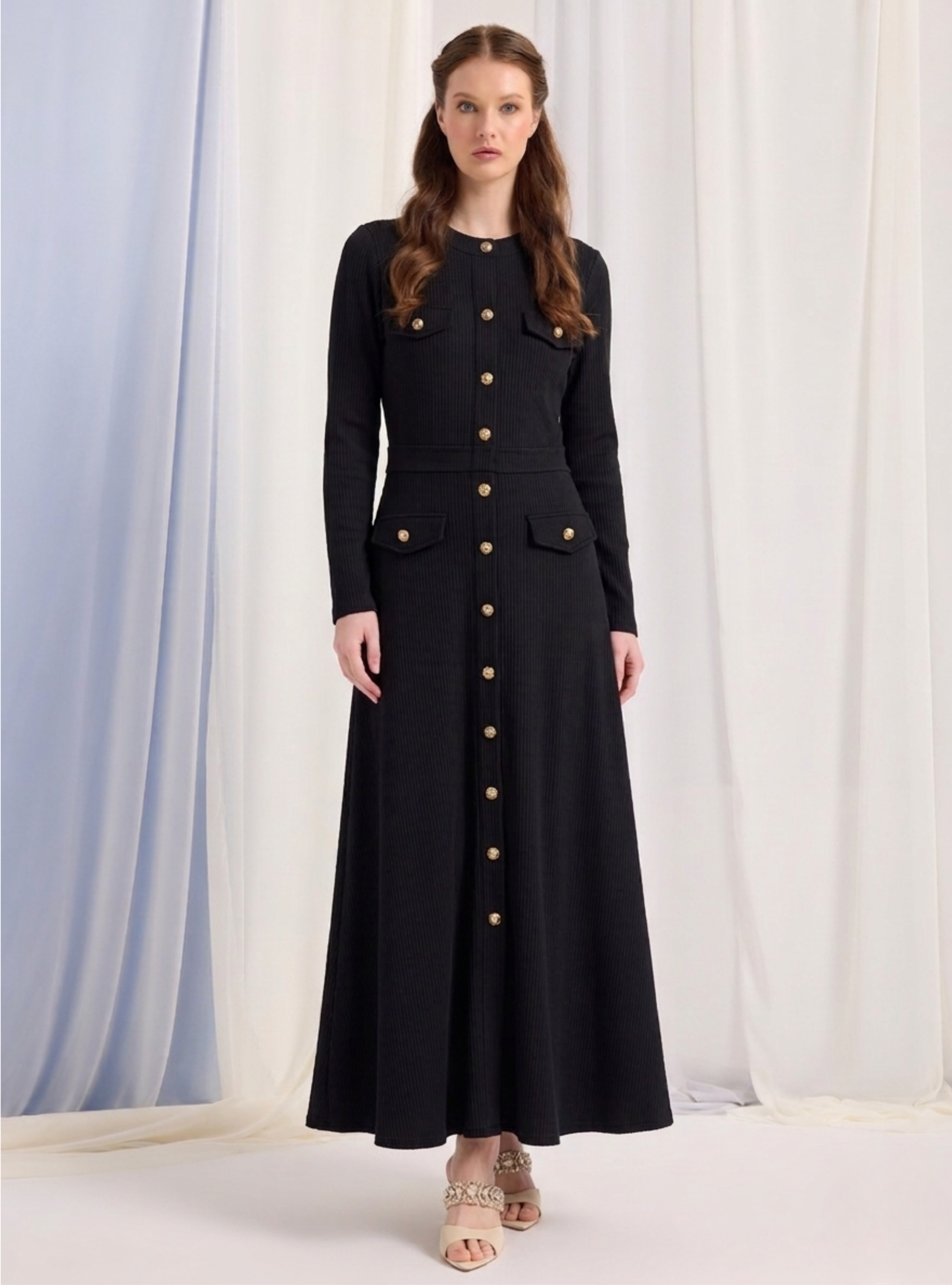 Black Signature Knit Dress with Gold Button - Store WF