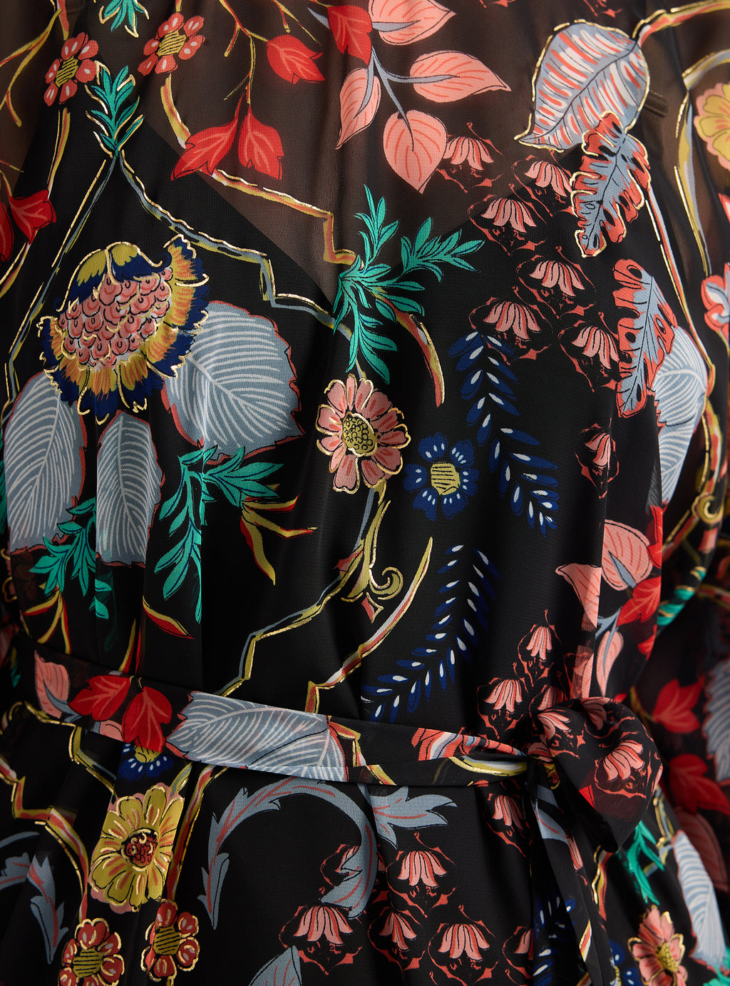 Black Printed Gold Lurex Belted Kaftan Dress - Store WF