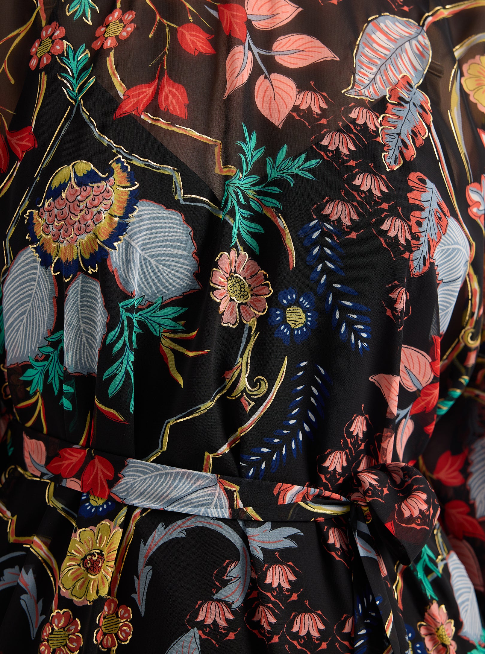 Black Printed Gold Lurex Belted Kaftan Dress - Store WF