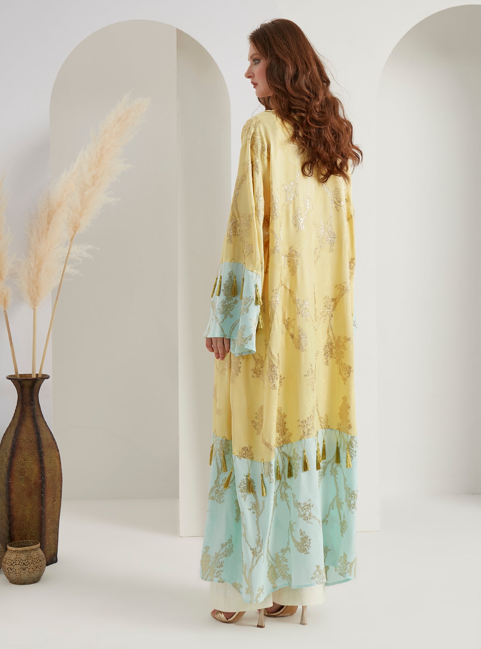 Gold Jaquard Tassal Abaya - Store WF