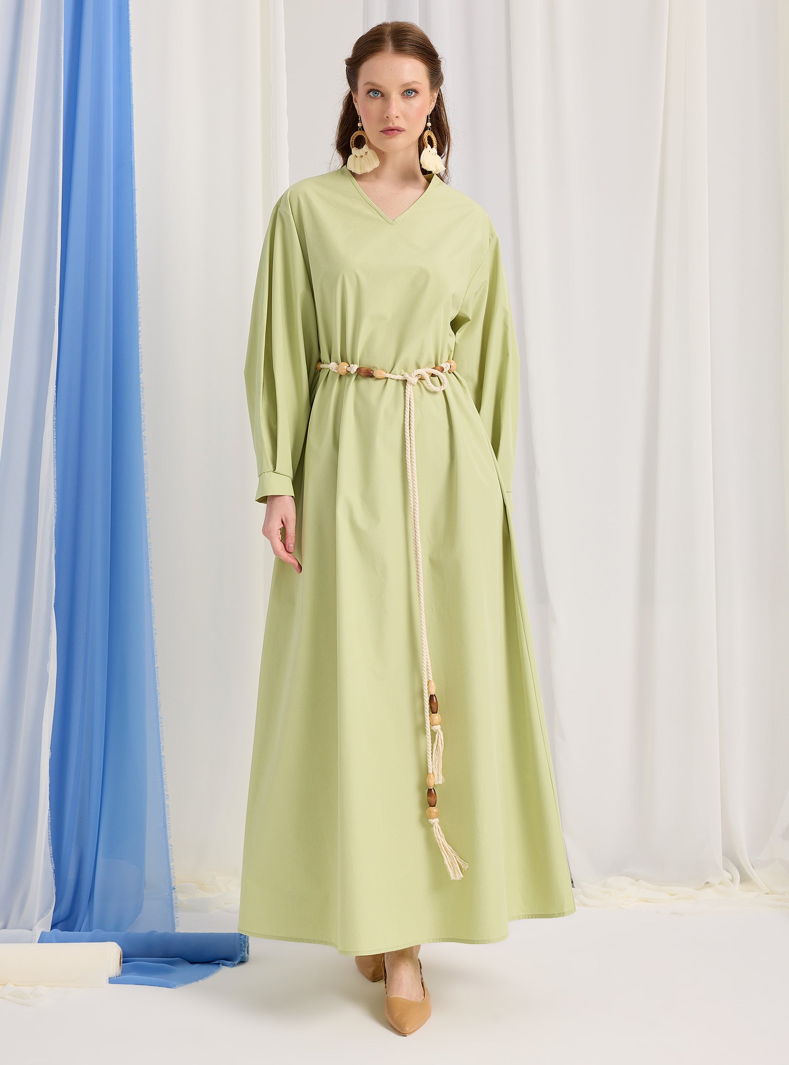 %100 Pamuk Poplin Kemerli Elbise