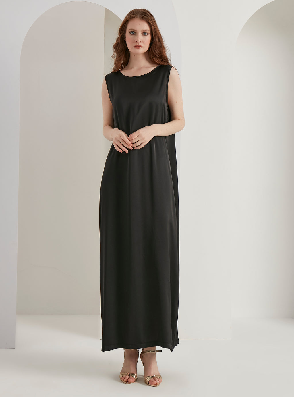 Pearls Button Plisse-Satin Maxi Dress Kaftan Black - Store WF