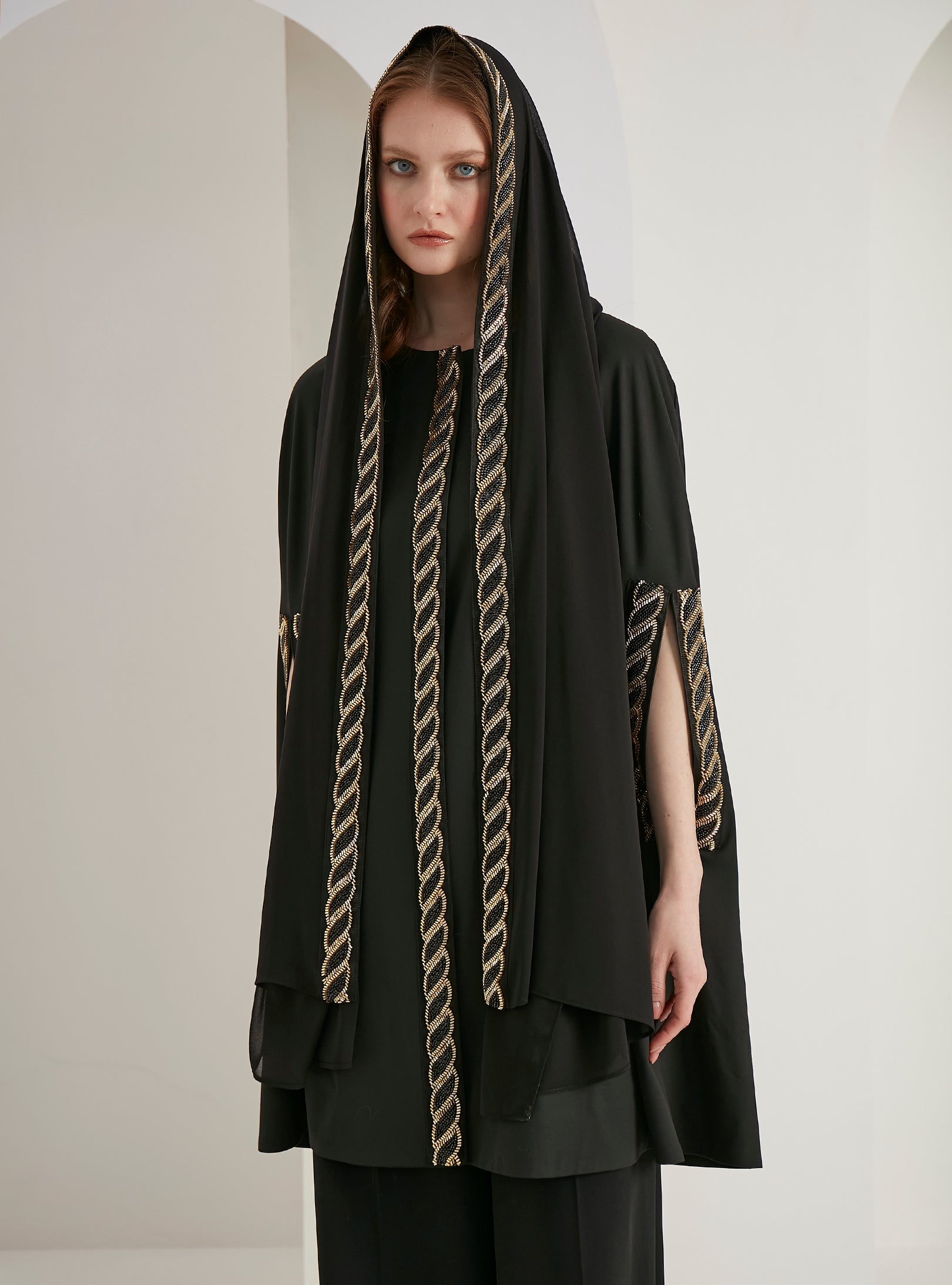 Black Embellished With Embellished Scarf Set - Store WF