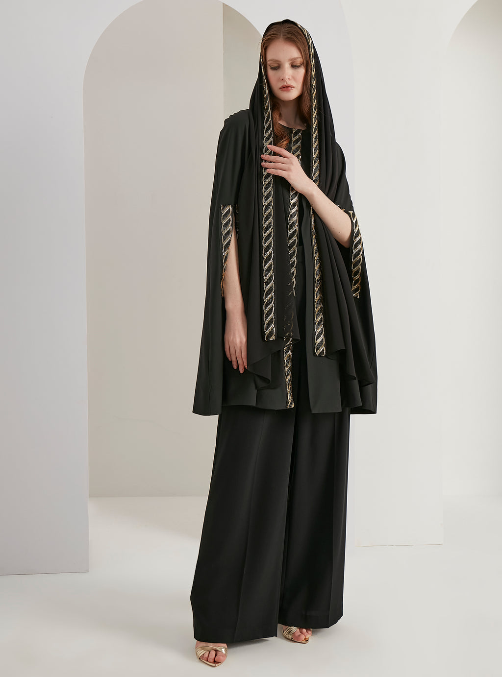 Black Embellished With Embellished Scarf Set - Store WF