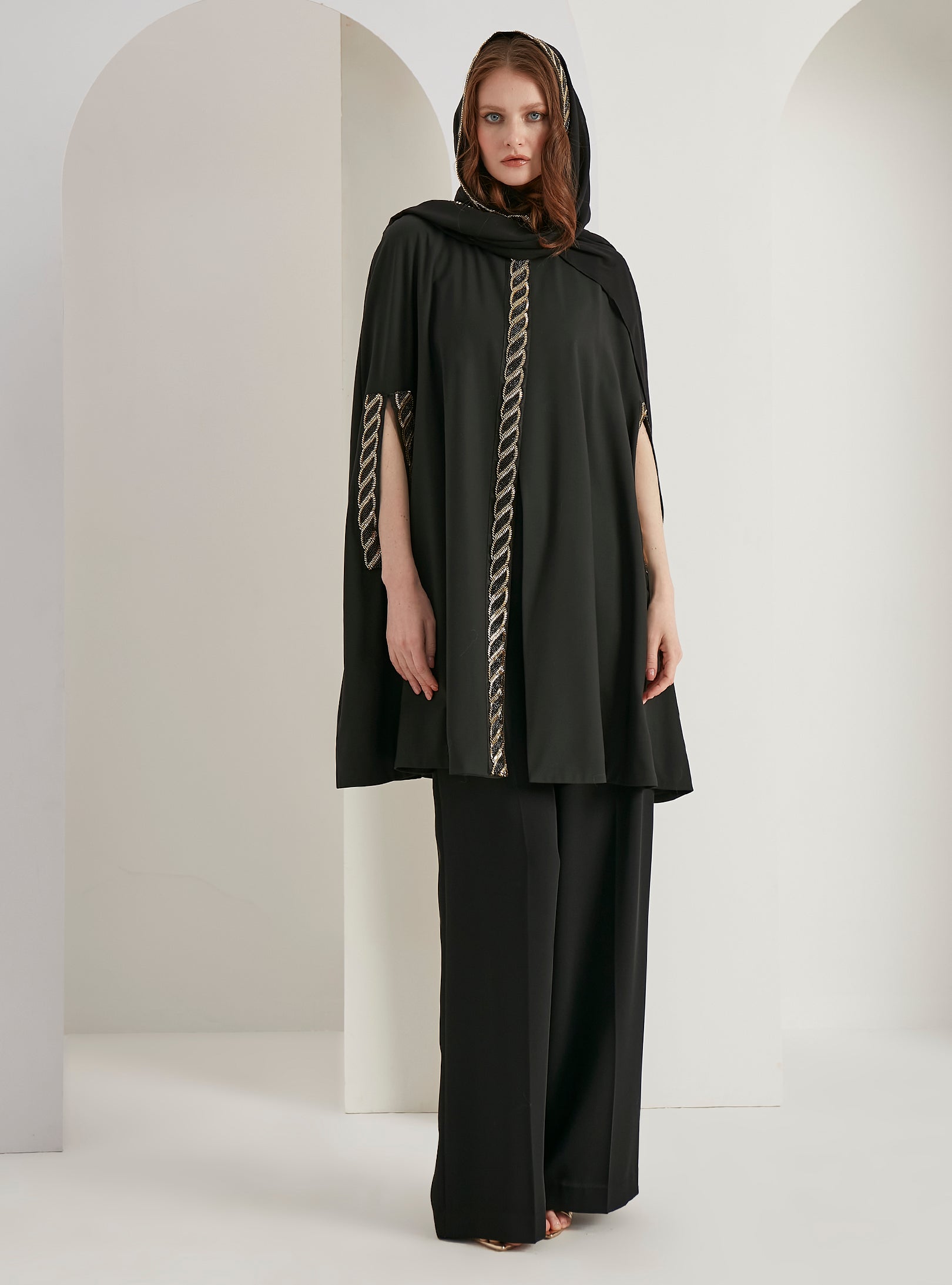 Black Embellished With Embellished Scarf Set - Store WF