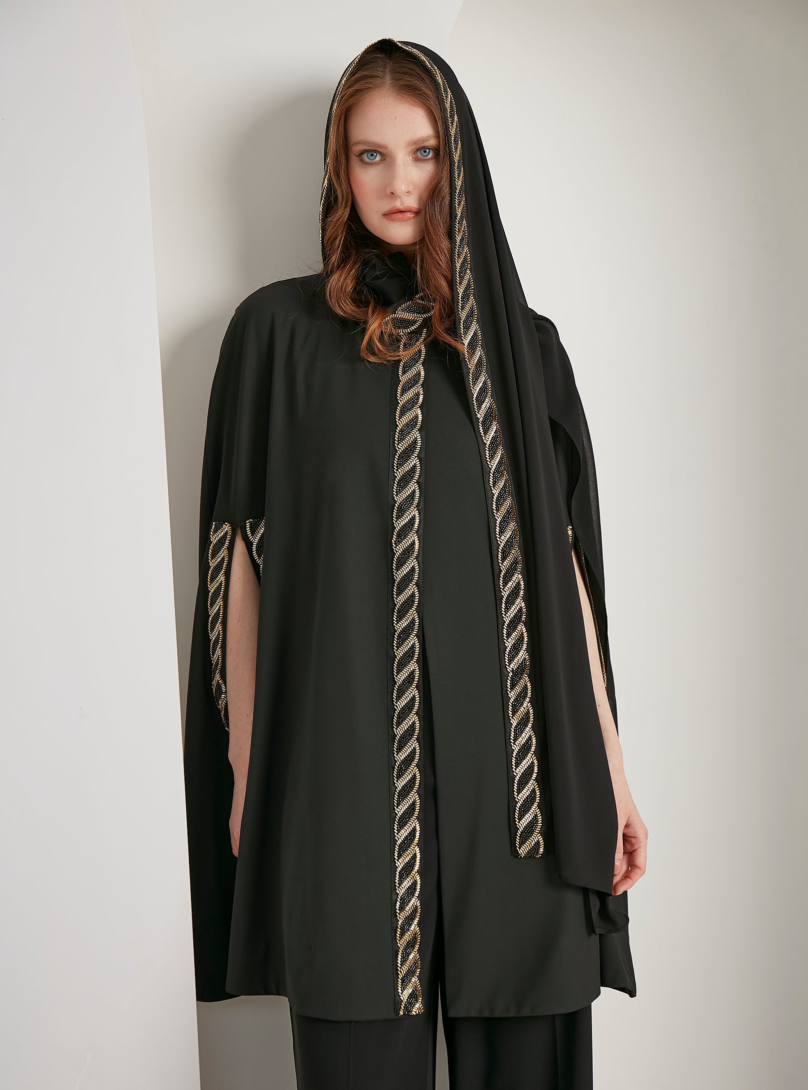 Black Embellished With Embellished Scarf Set - Store WF