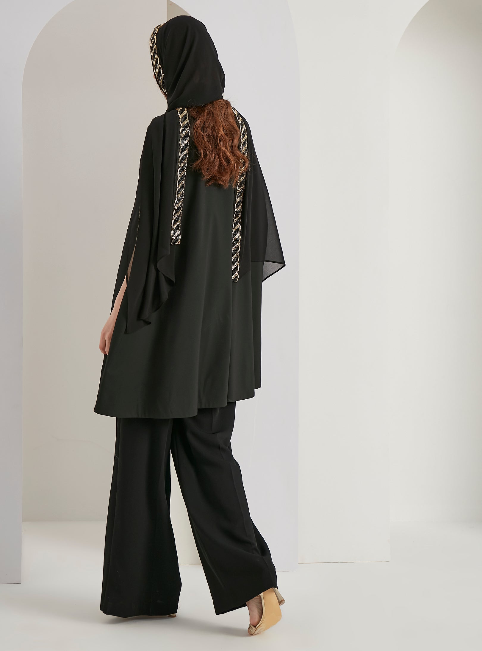 Black Embellished With Embellished Scarf Set - Store WF