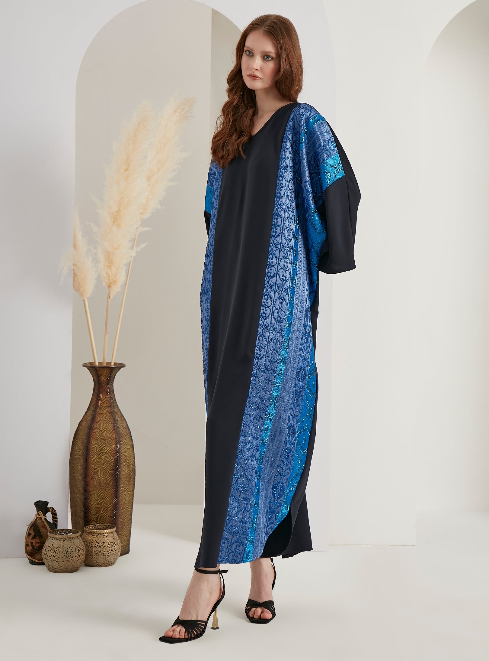 Blue Silver Jacquard Kaftan Dress - Store WF