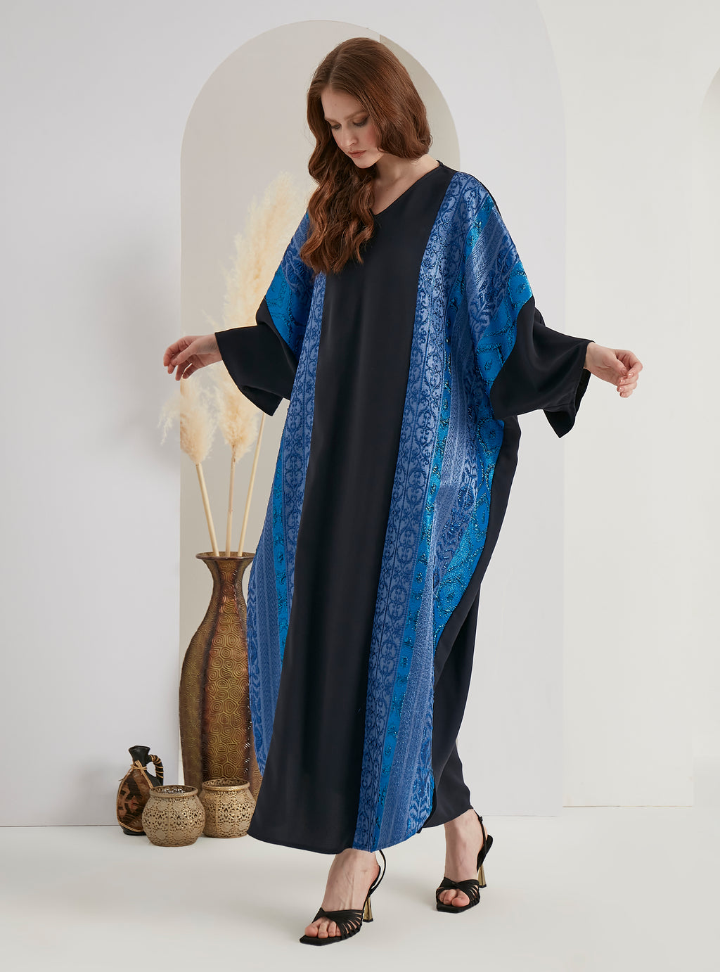 Blue Silver Jacquard Kaftan Dress - Store WF