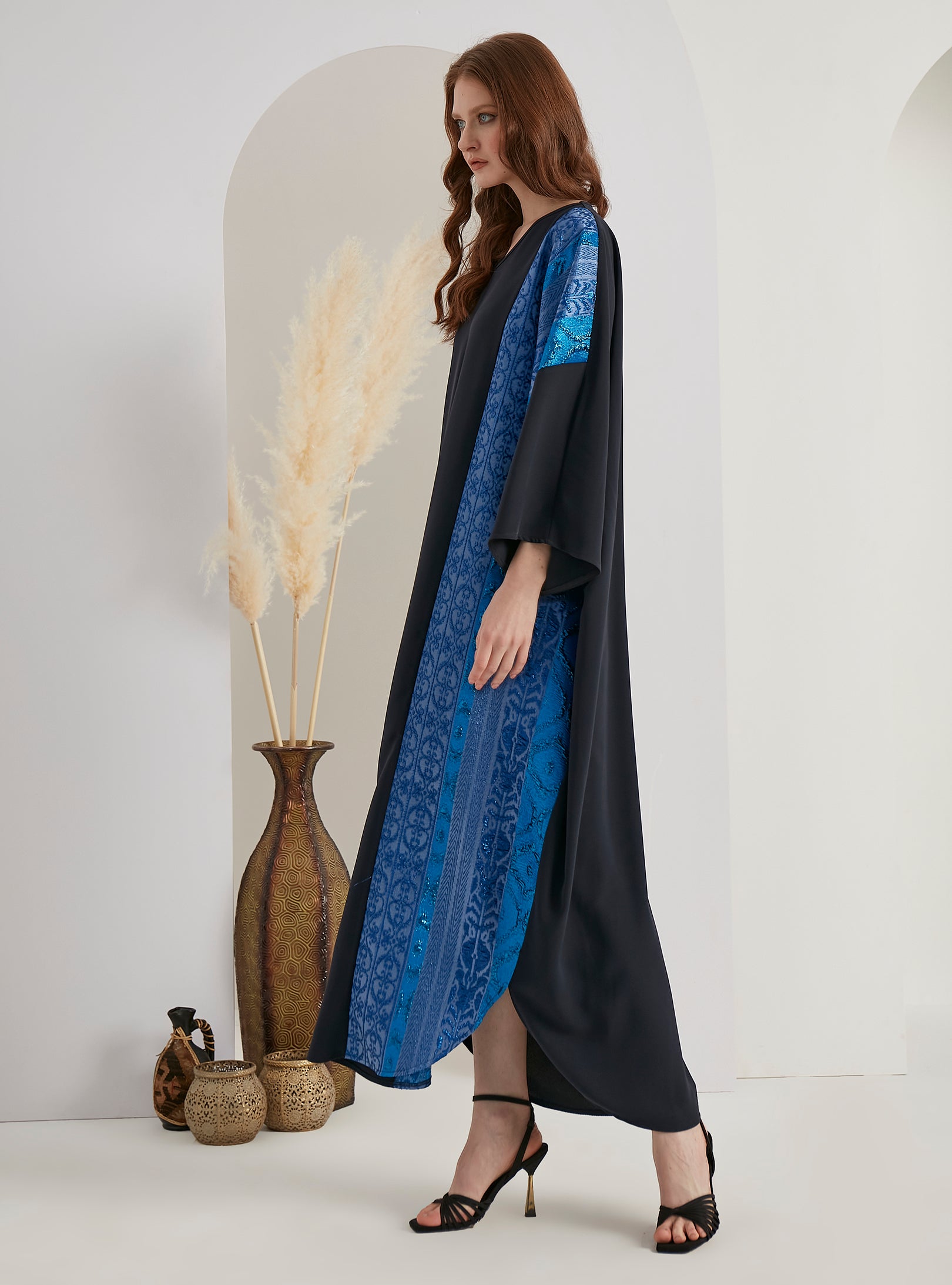 Blue Silver Jacquard Kaftan Dress - Store WF