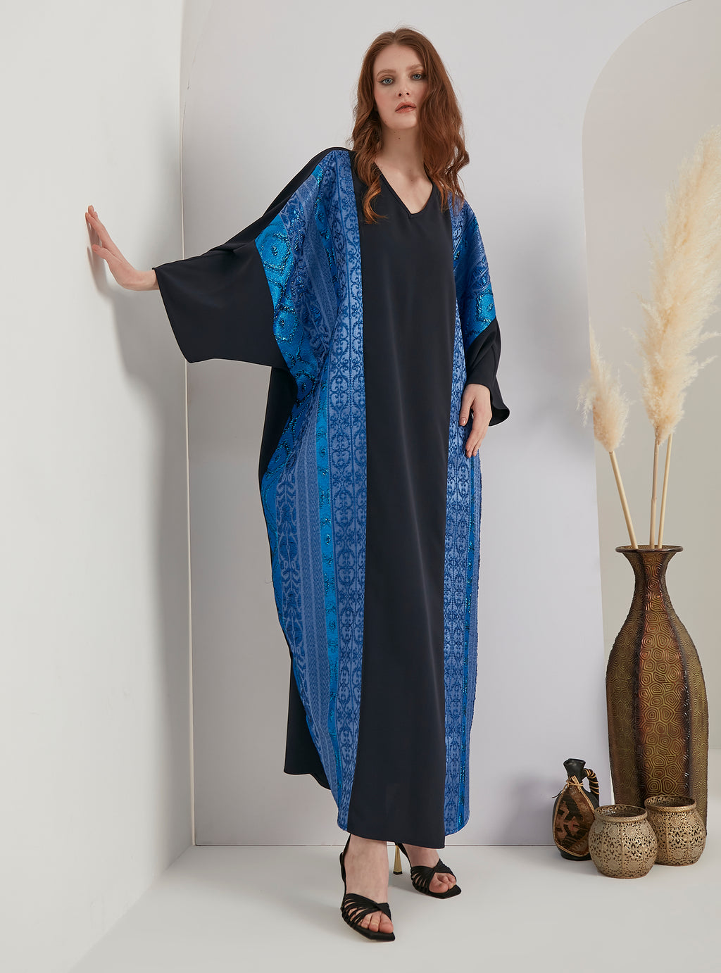 Blue Silver Jacquard Kaftan Dress - Store WF