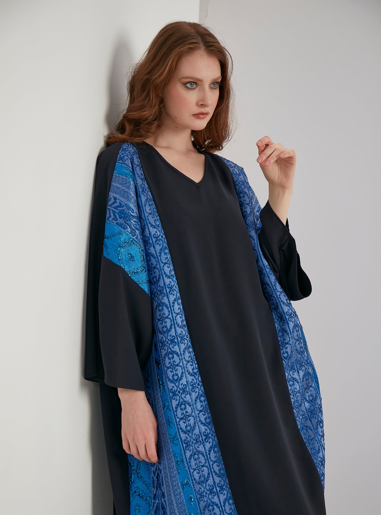 Blue Silver Jacquard Kaftan Dress - Store WF