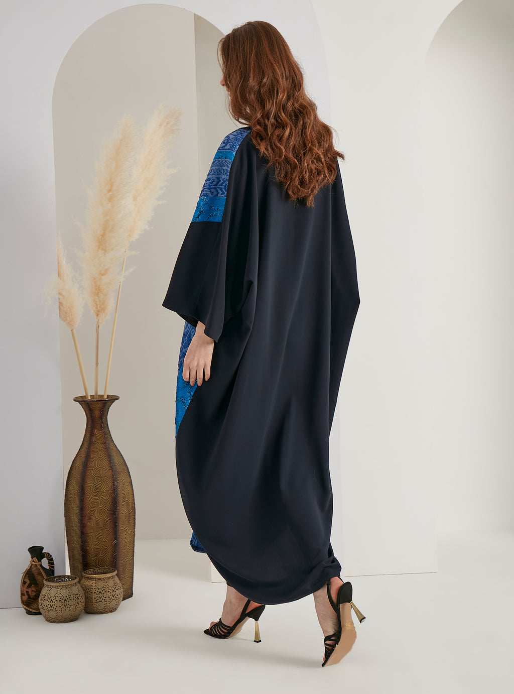 Blue Silver Jacquard Kaftan Dress - Store WF