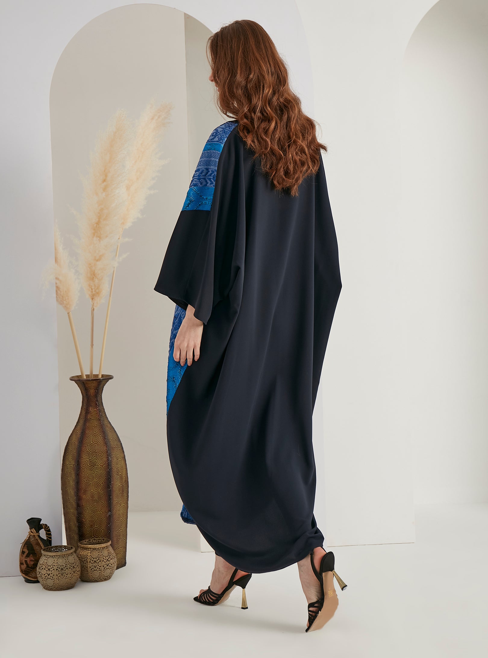 Blue Silver Jacquard Kaftan Dress - Store WF