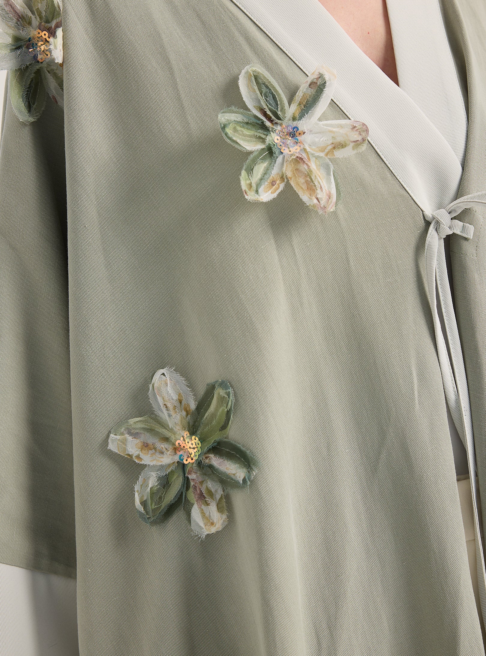 Light Mint Flower Detailed Abaya - Store WF