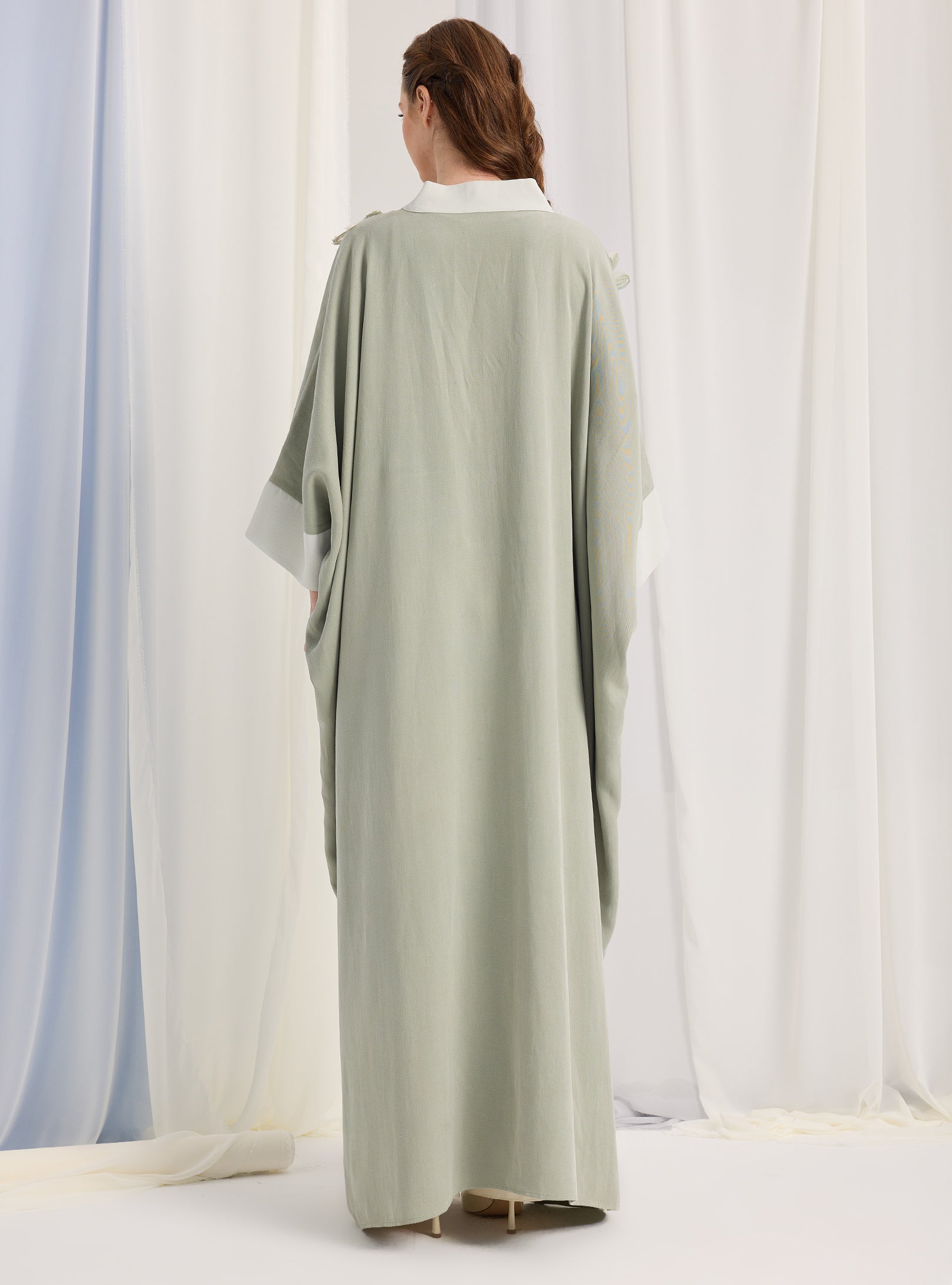 Light Mint Flower Detailed Abaya - Store WF