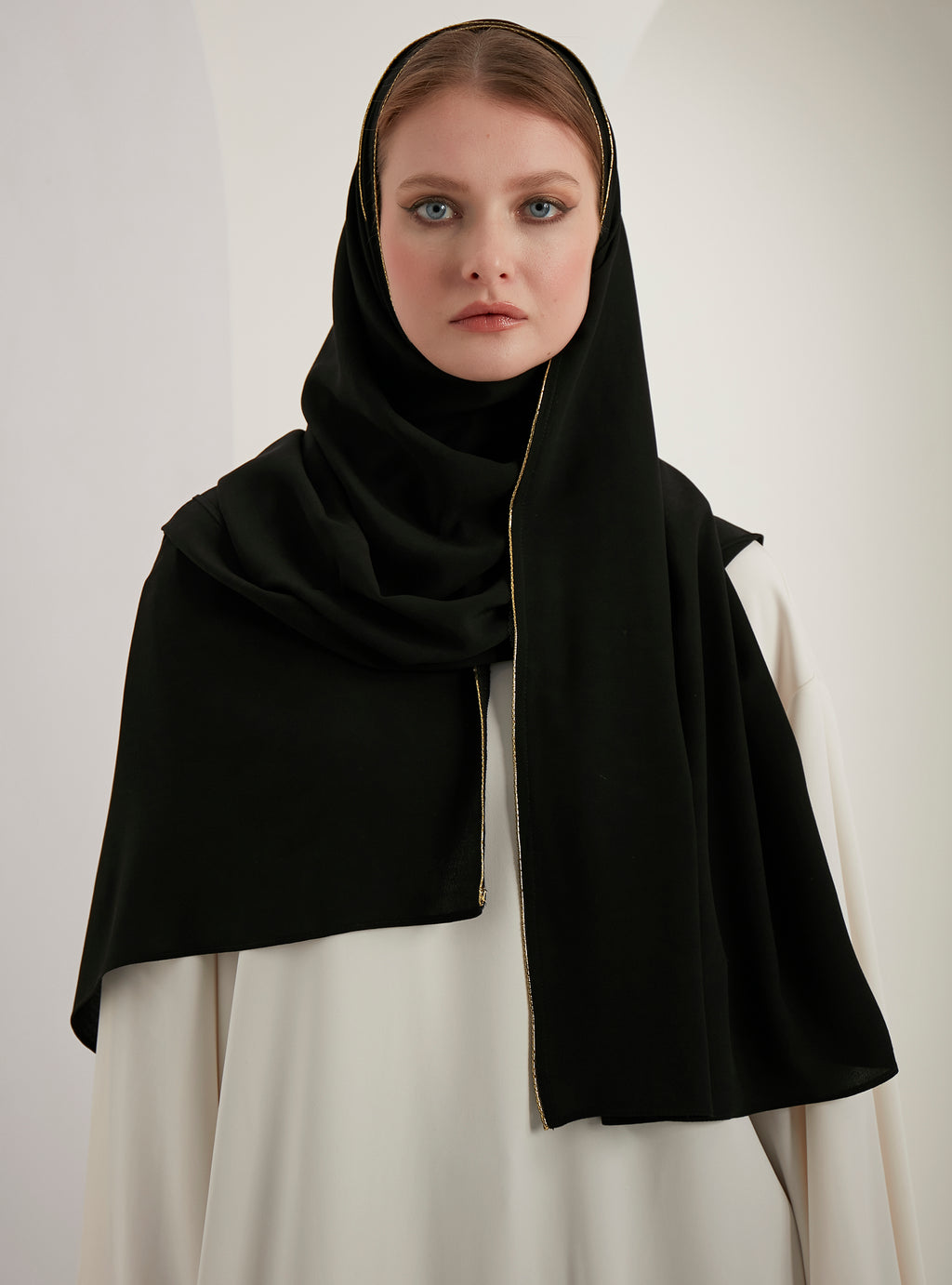 Gold Piping Black Scarves Hijab - Store WF