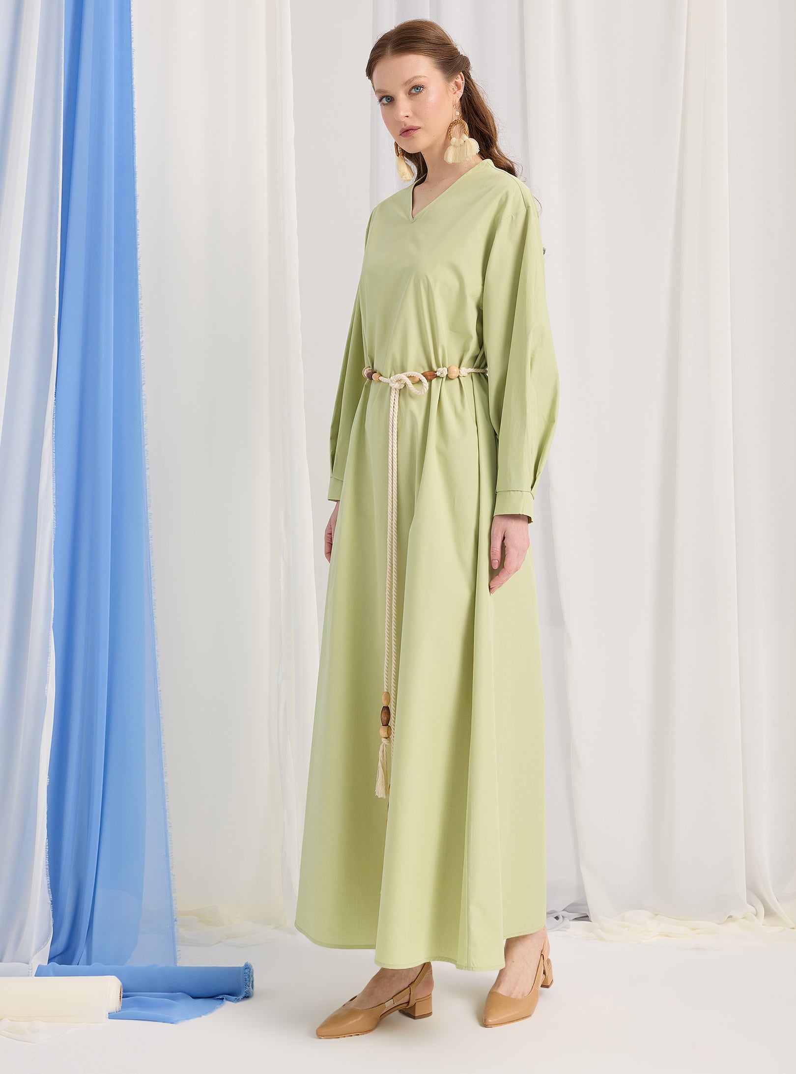 %100 Pamuk Poplin Kemerli Elbise