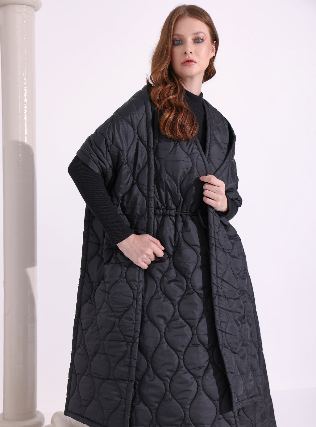 Black Quilt Puffer Gilet With Scarf - Store WF