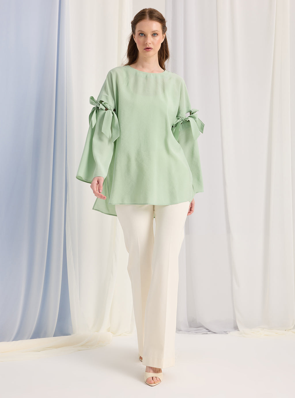 Mint Top With Sleeve Ties - Store WF