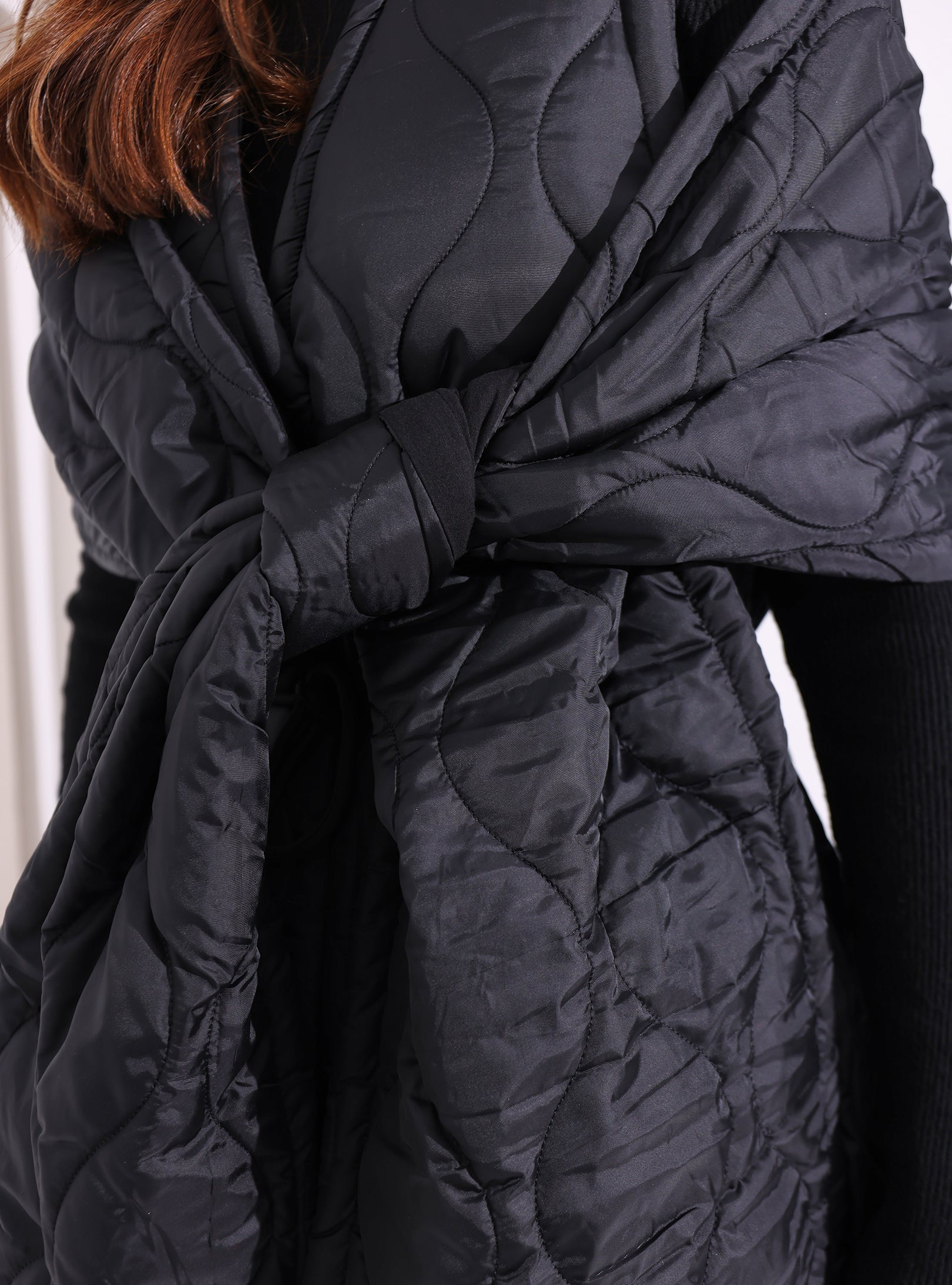 Black Quilt Puffer Gilet With Scarf - Store WF
