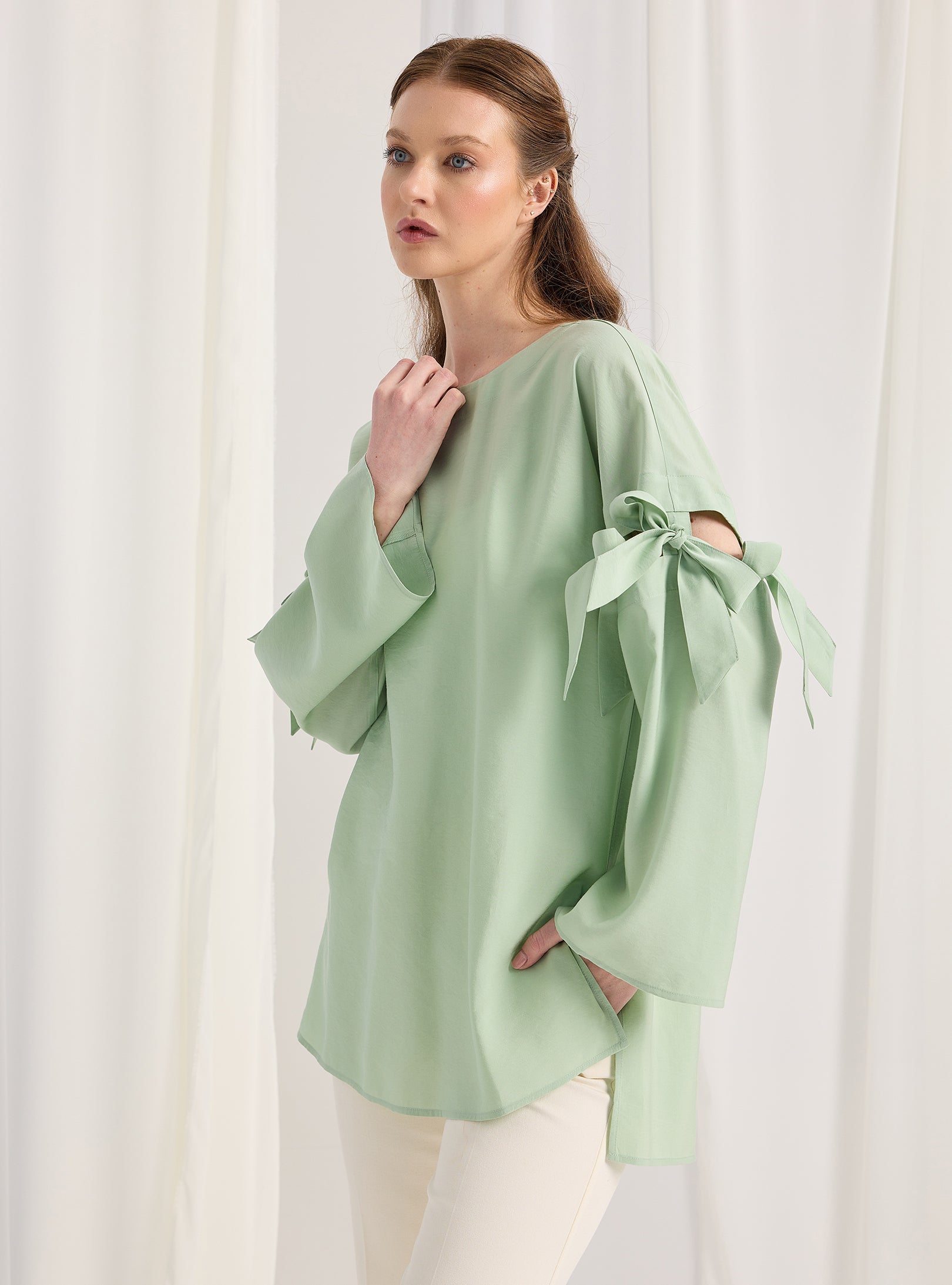 Mint Top With Sleeve Ties - Store WF