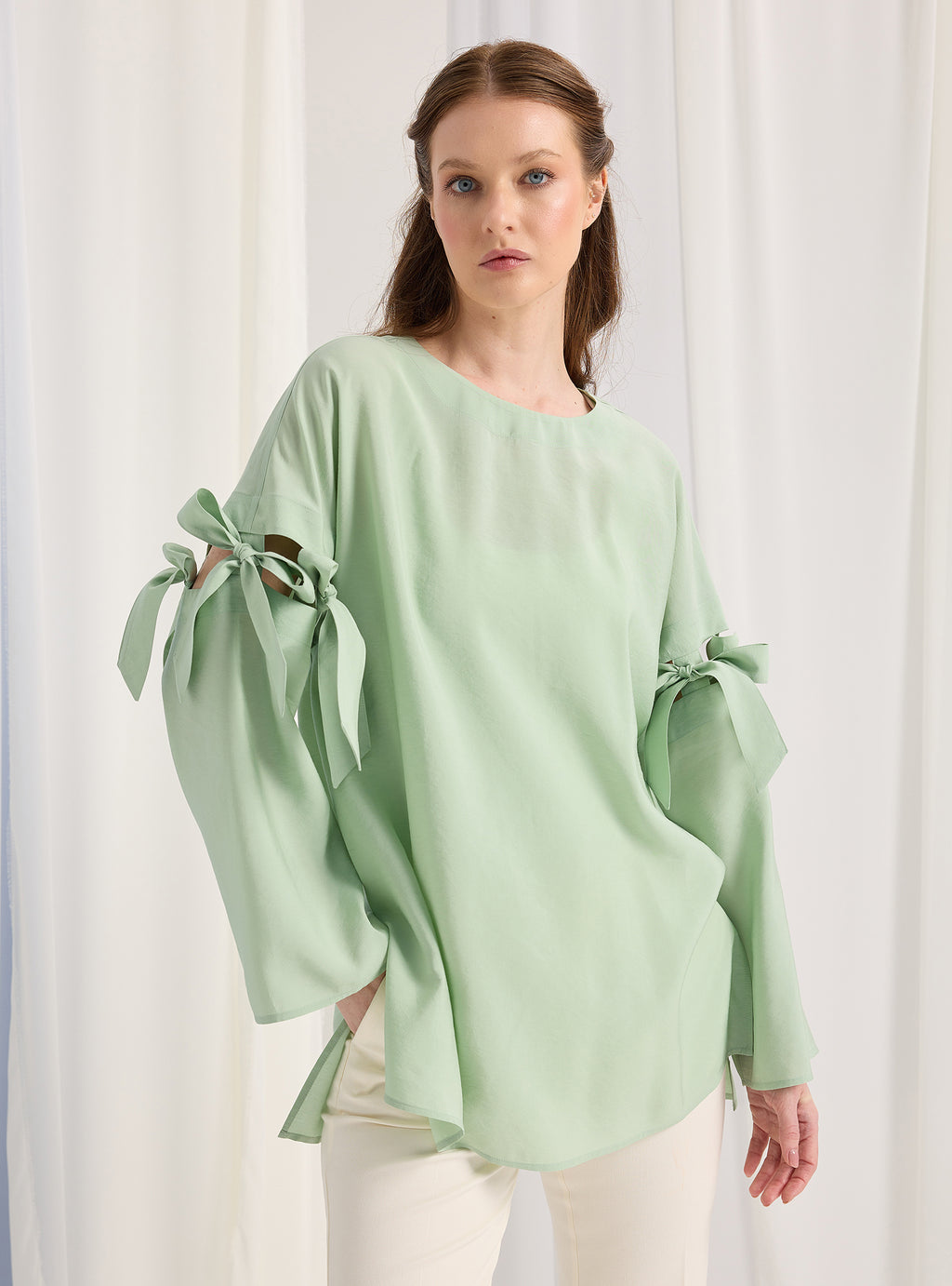Mint Top With Sleeve Ties - Store WF