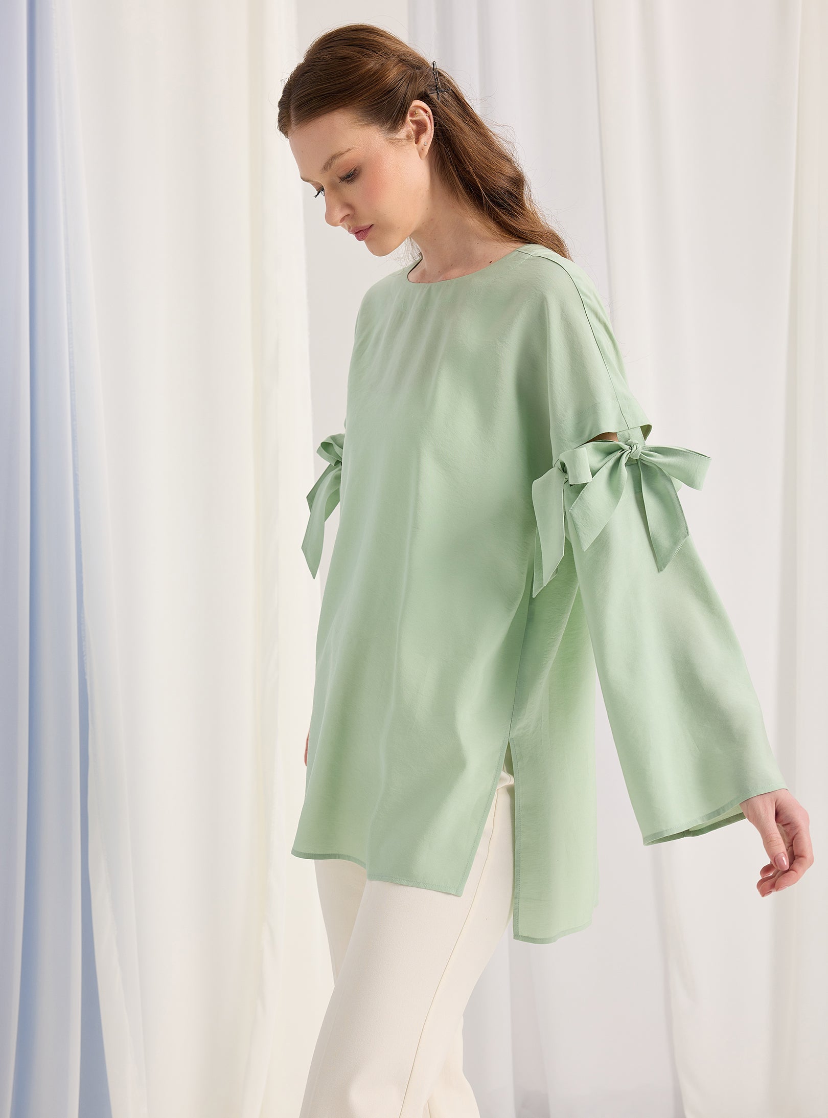Mint Top With Sleeve Ties - Store WF