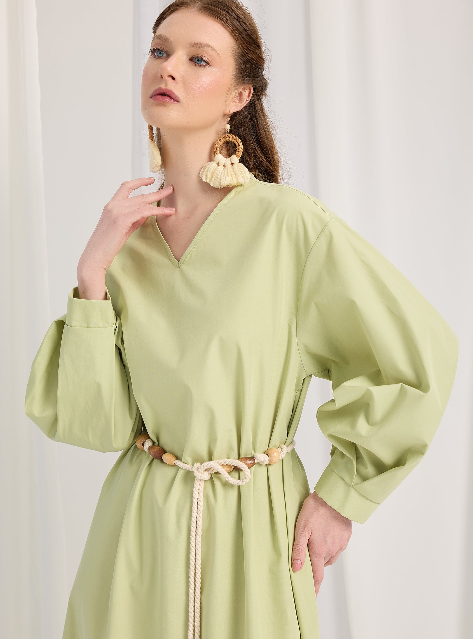 %100 Pamuk Poplin Kemerli Elbise