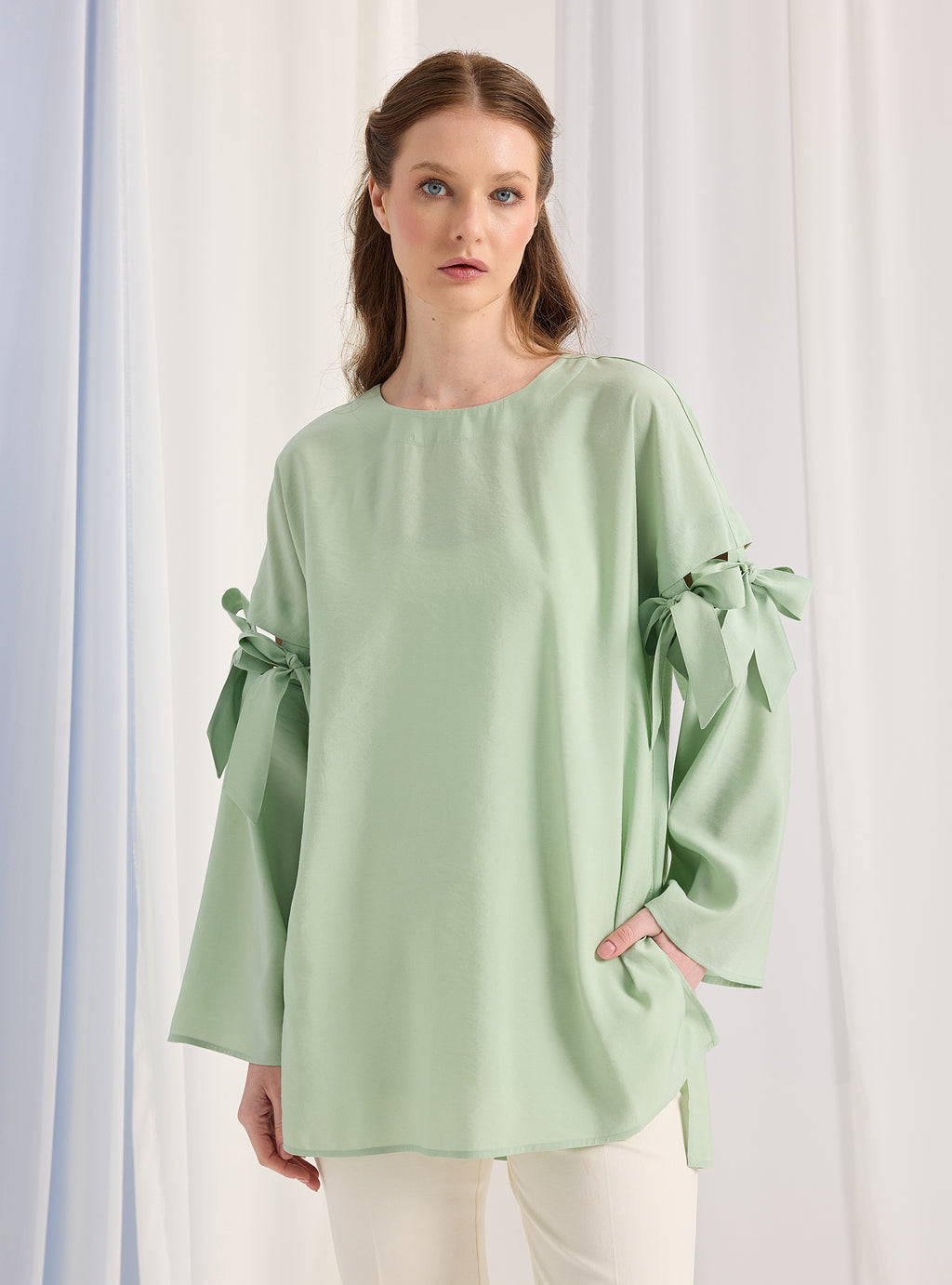Mint Top With Sleeve Ties - Store WF