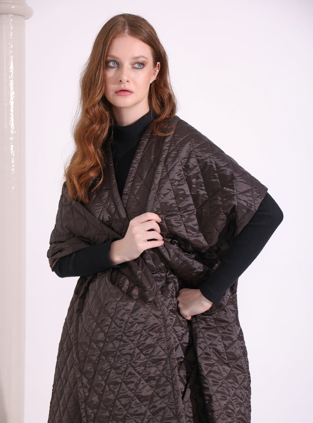 Brown Quilt Puffer Gilet With Scarf - Store WF