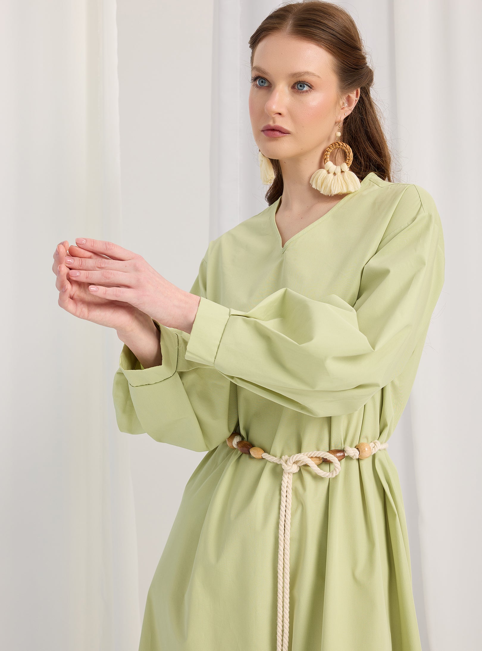 100% Cotton Poplin Belted Dress - Store WF