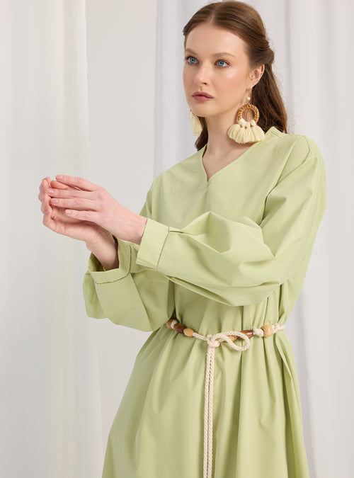 %100 Pamuk Poplin Kemerli Elbise