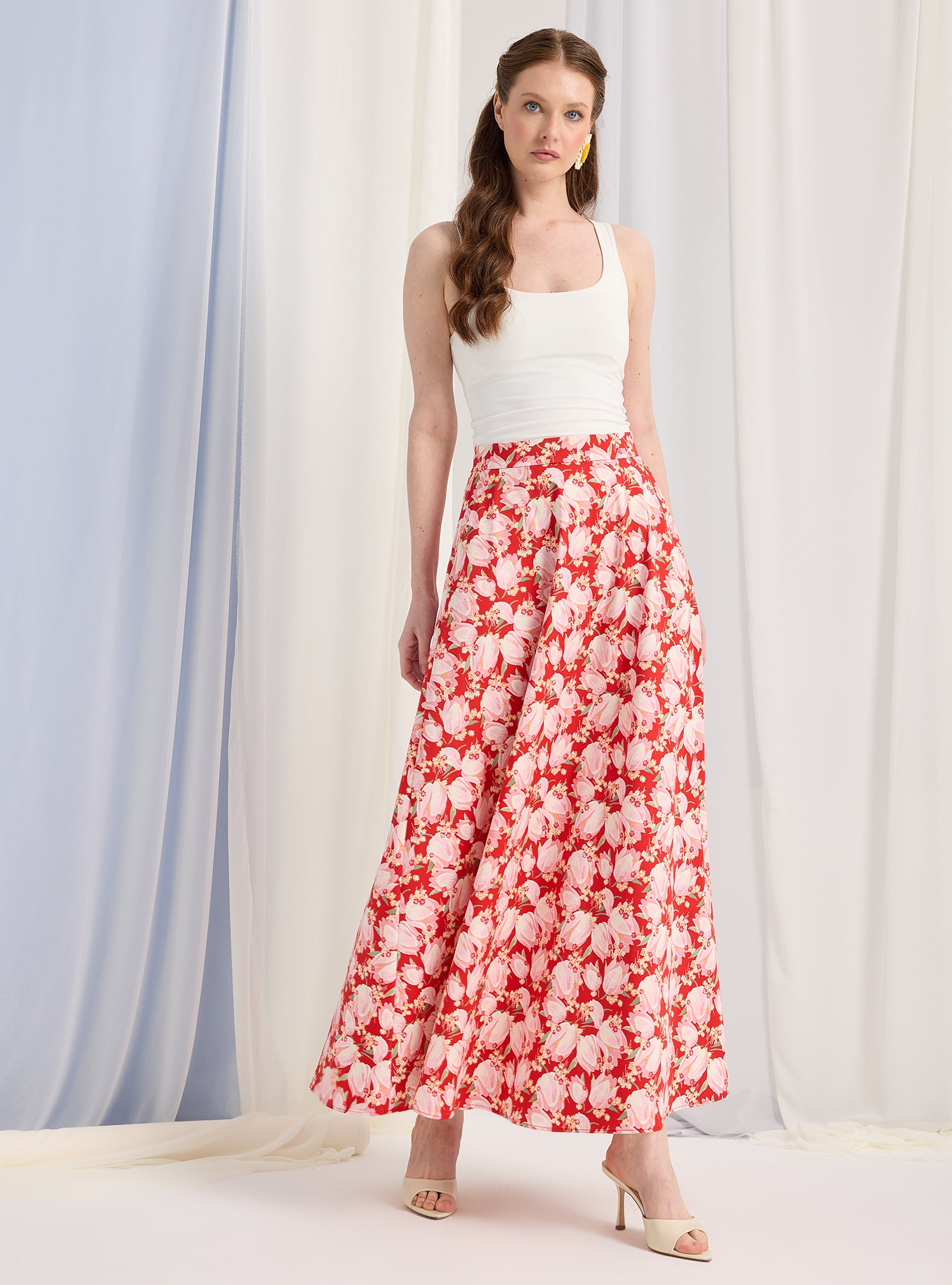 Red Printed Maxi Skirt - Store WF
