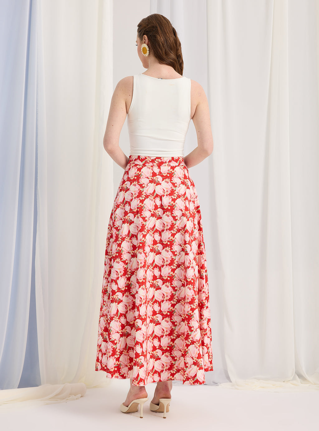 Red Printed Maxi Skirt - Store WF