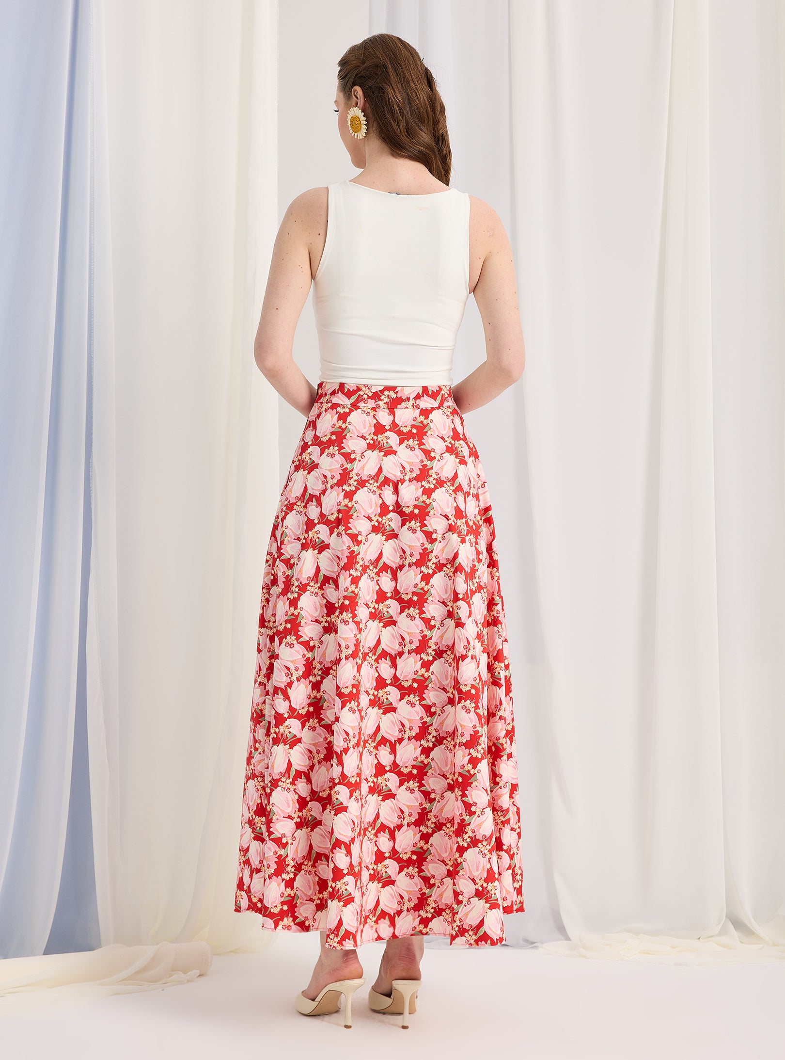 Red Printed Maxi Skirt - Store WF