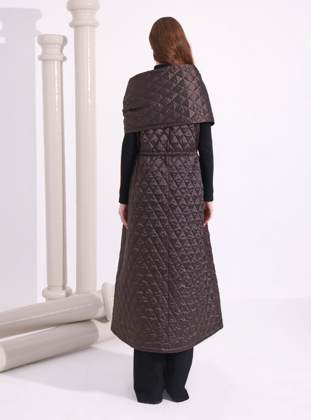 Brown Quilt Puffer Gilet With Scarf - Store WF