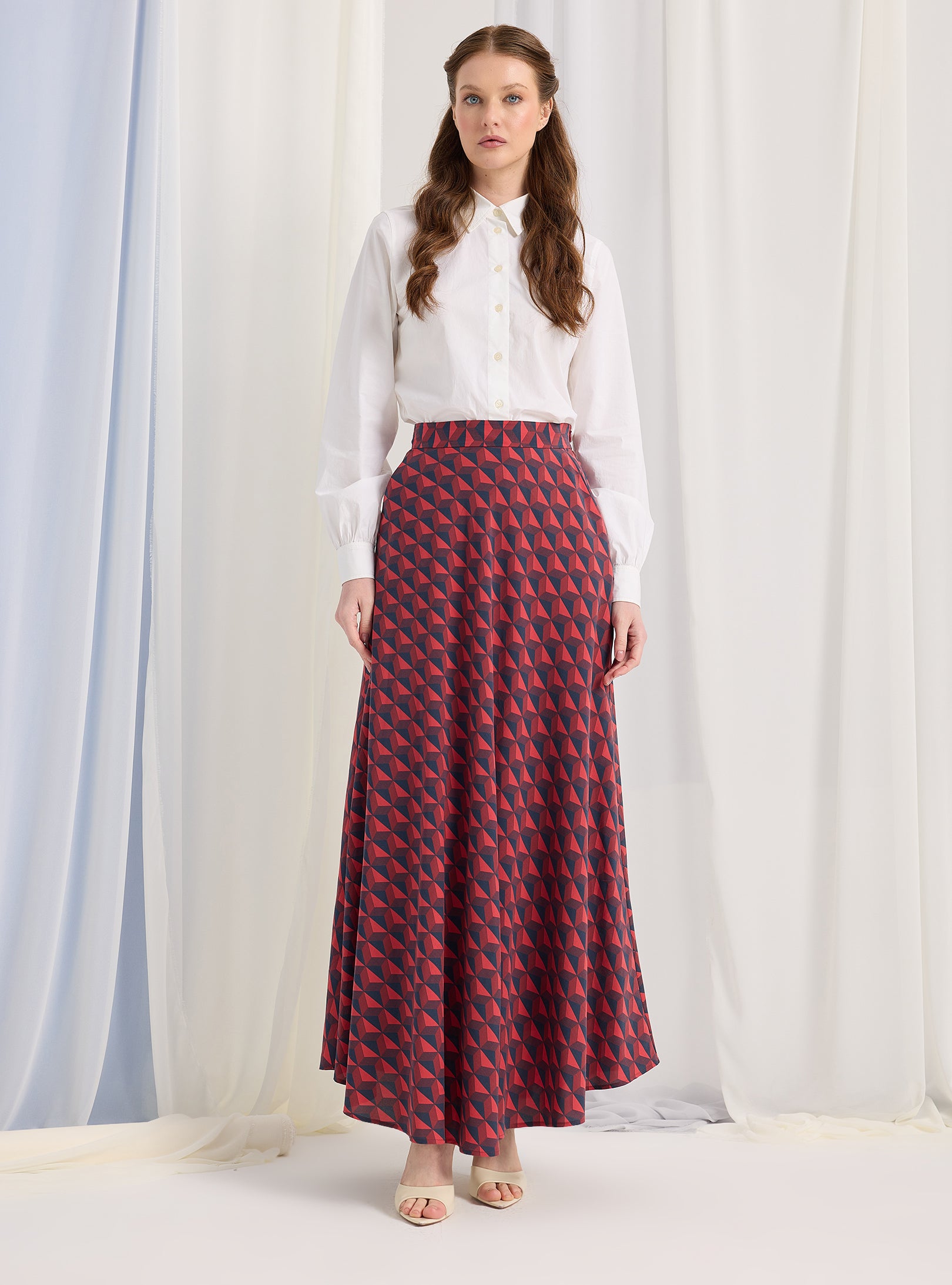 Modern Print Maxi Skirt with Pockets - WF Atelier - Store WF