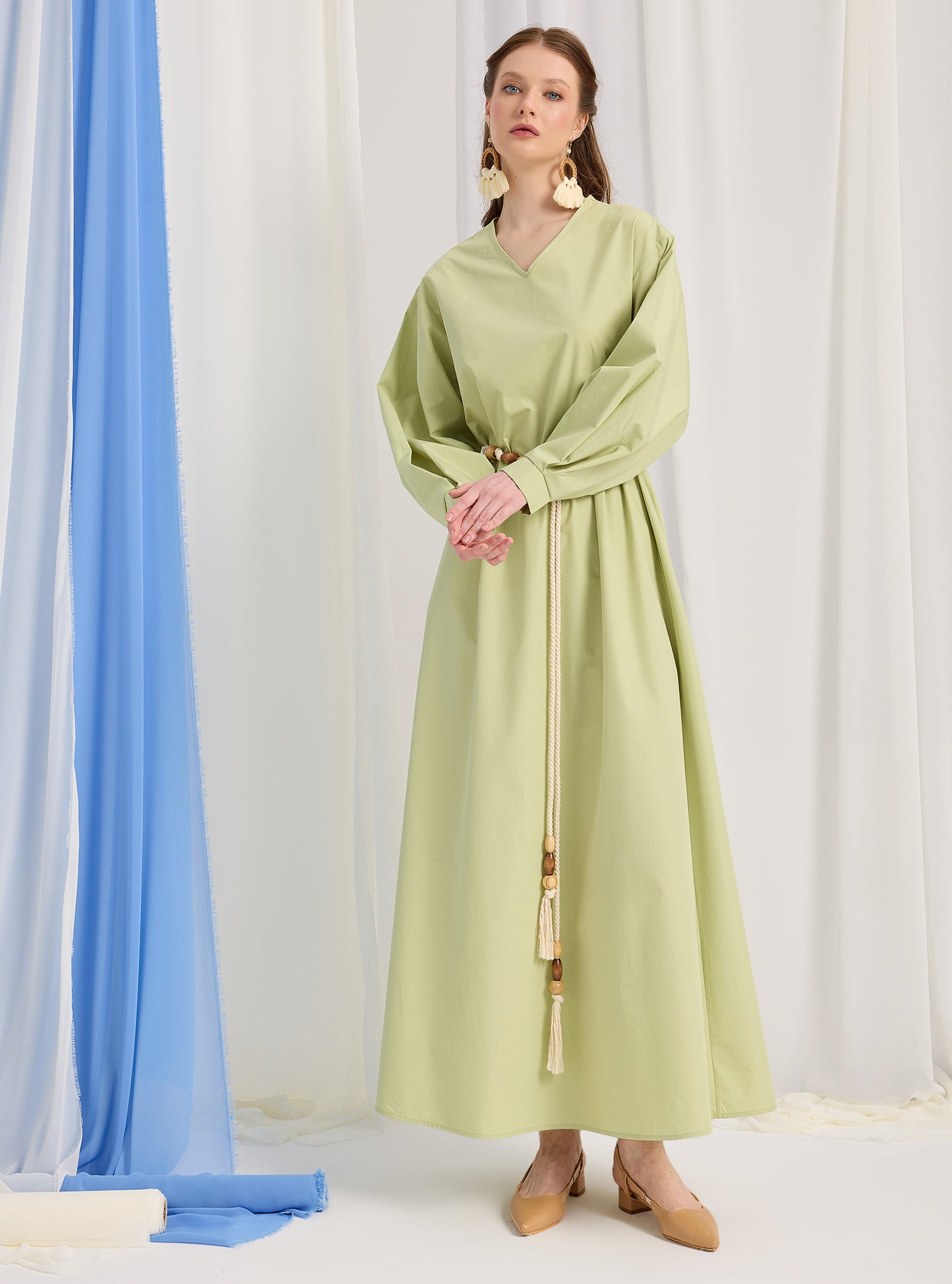 100% Cotton Poplin Belted Dress - Store WF