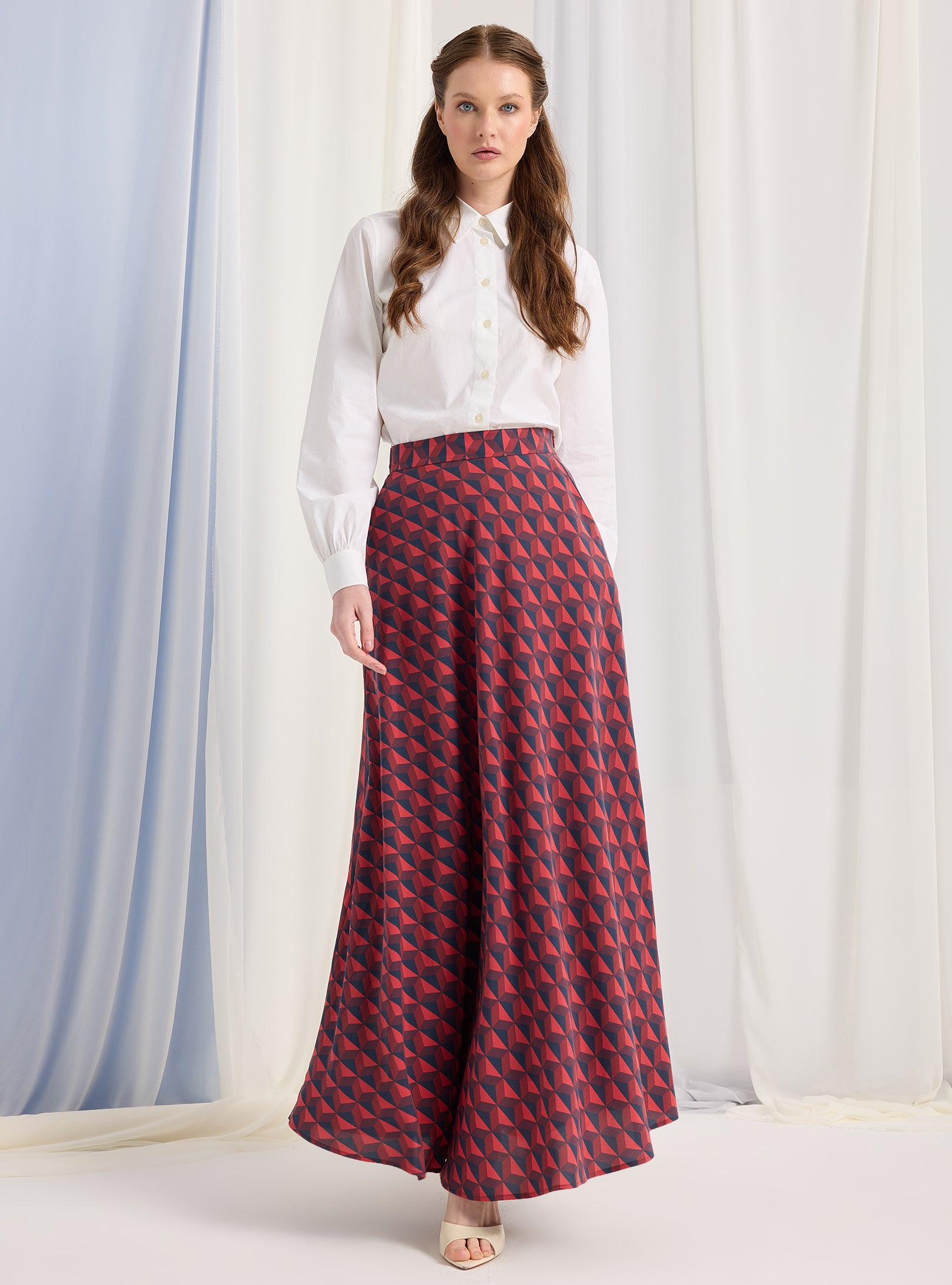 Modern Print Maxi Skirt with Pockets - WF Atelier - Store WF