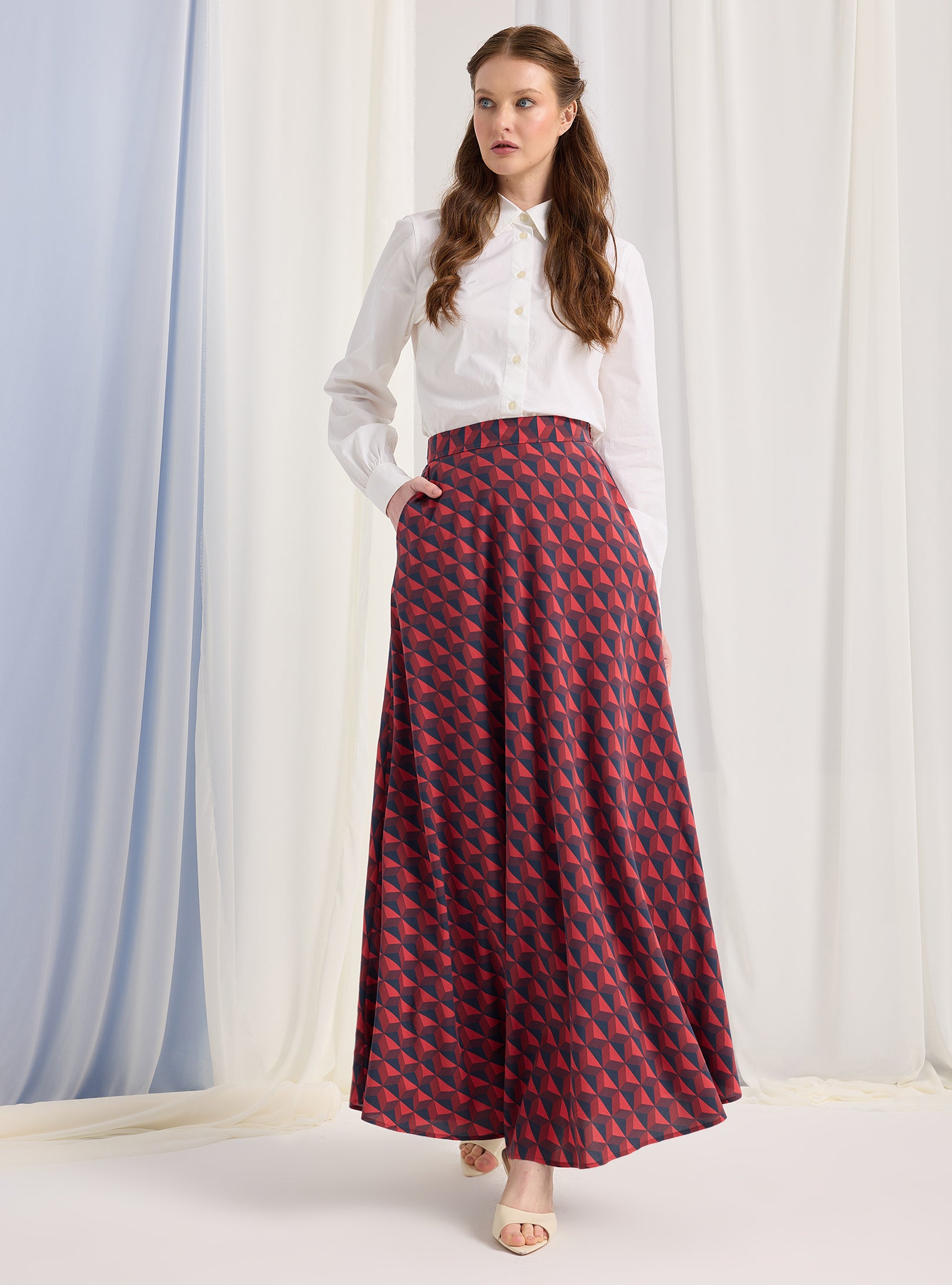 Modern Print Maxi Skirt with Pockets - WF Atelier - Store WF