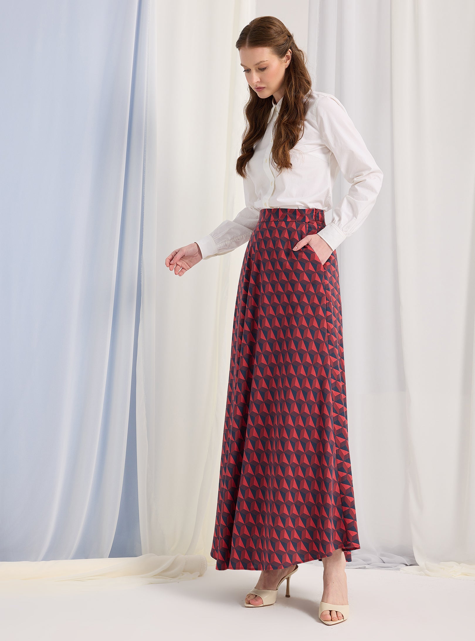 Modern Print Maxi Skirt with Pockets - WF Atelier - Store WF