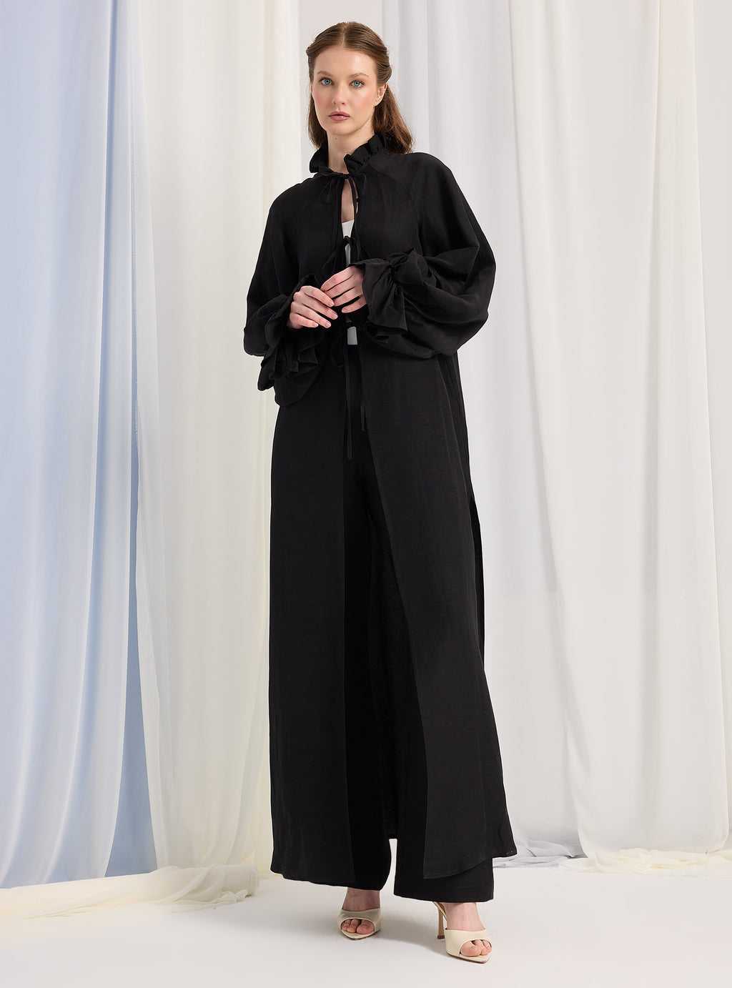 Black Balloon Sleeve Kimono Trousers Set - Store WF