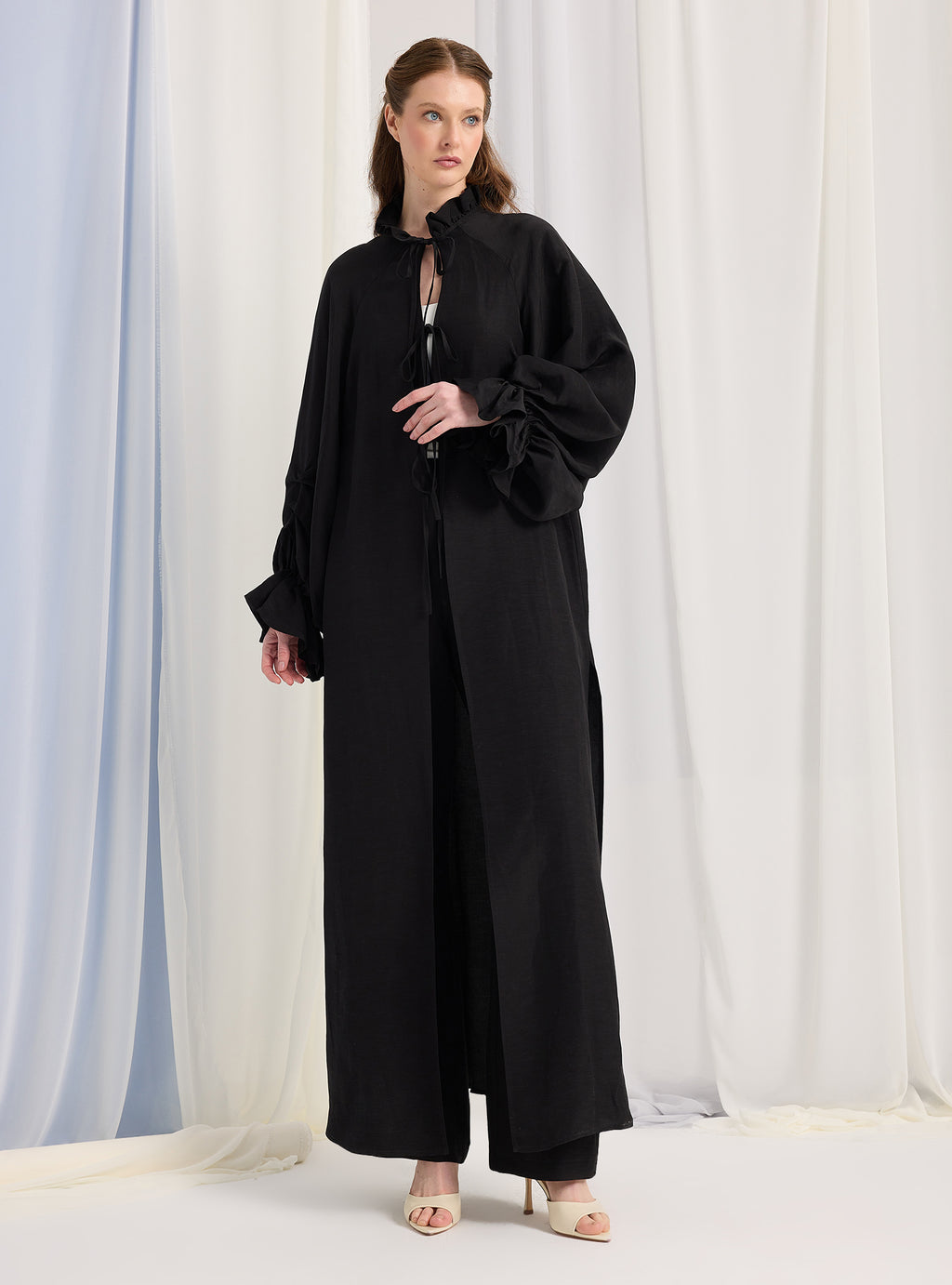 Black Balloon Sleeve Kimono Trousers Set - Store WF