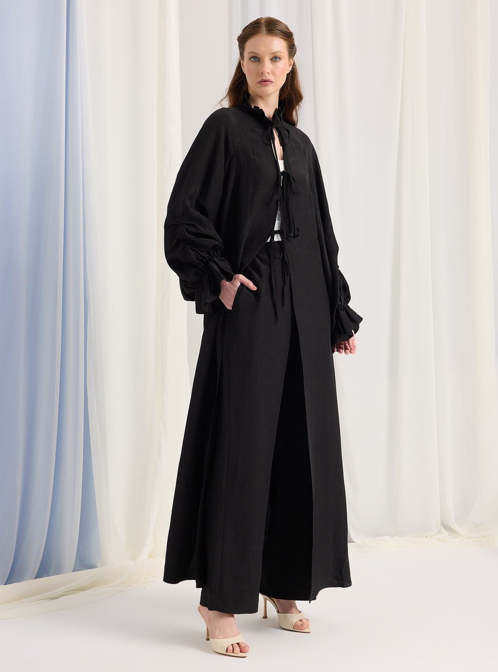 Black Balloon Sleeve Kimono Trousers Set - Store WF