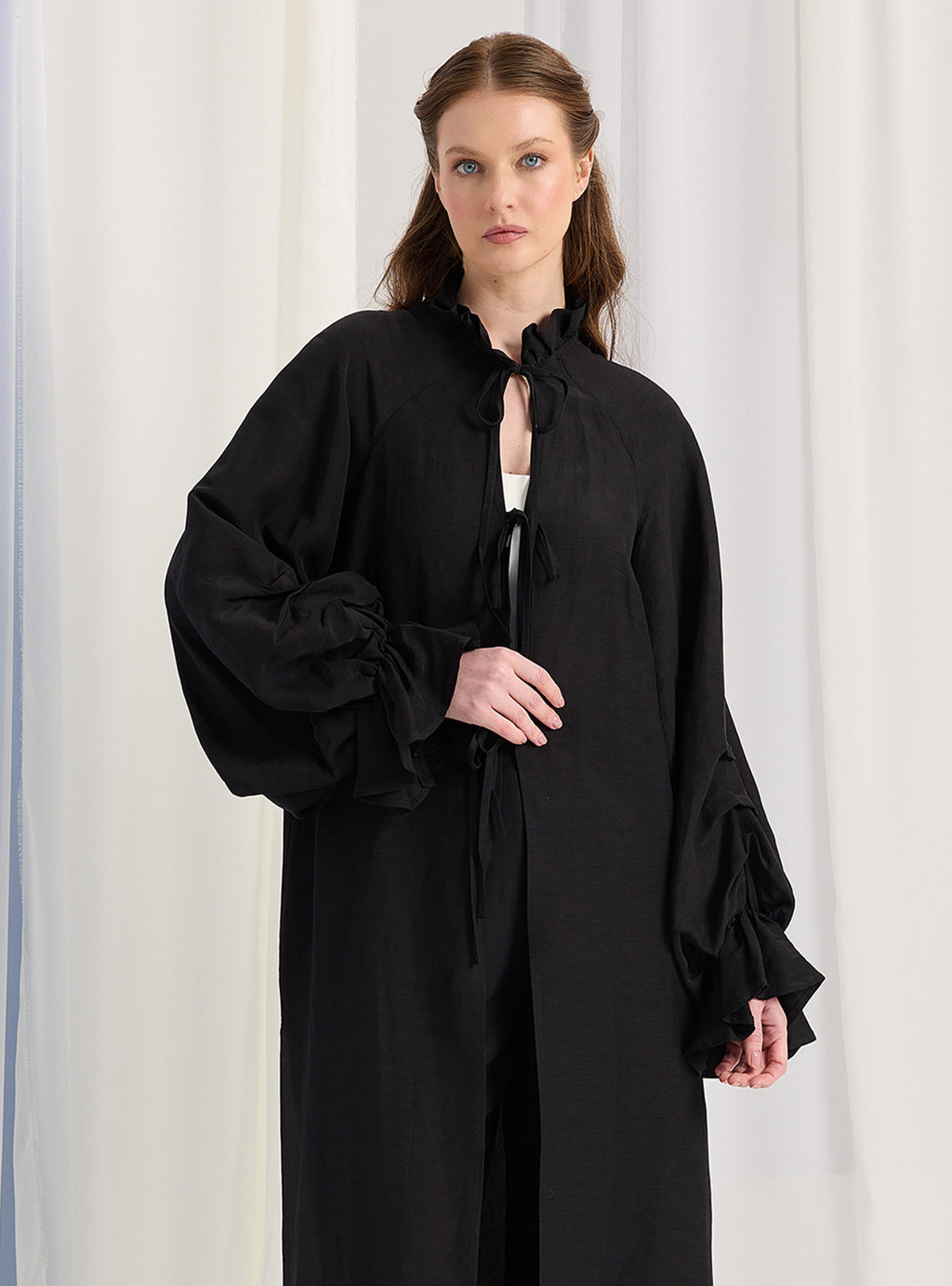 Black Balloon Sleeve Kimono Trousers Set - Store WF