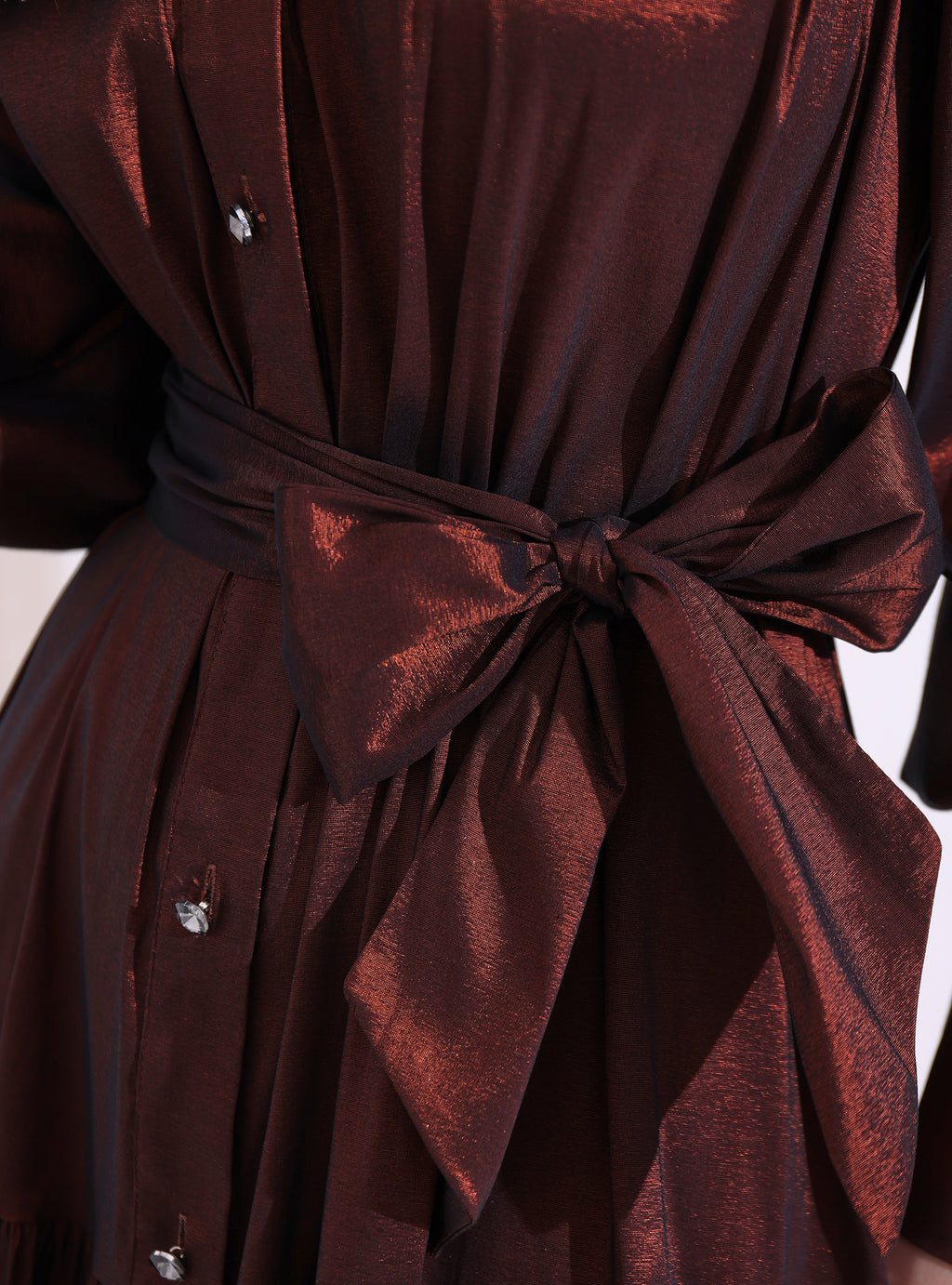 Bronze Metallic Taffeta Cristal Button Maxi Dress - Store WF